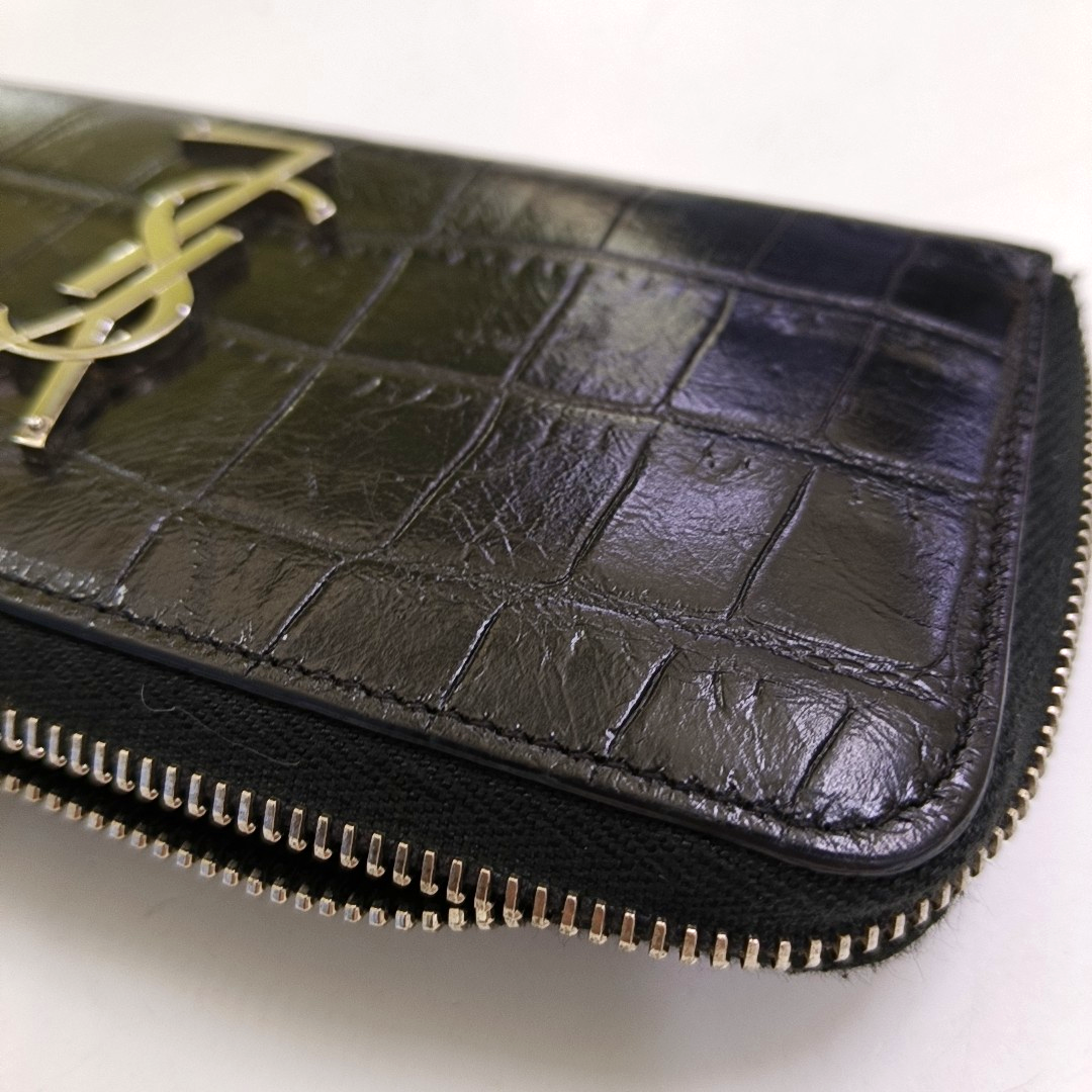 YSL KATE Black cowhide crocodile leather wallet Silver Hardware-(SKU)-958931869