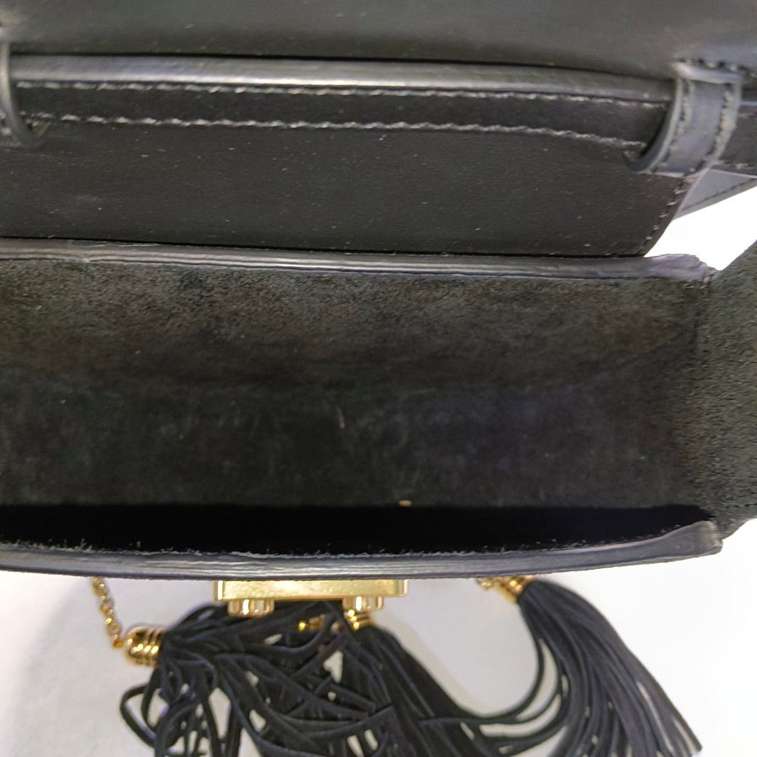 SALAR Black Suede Fringe Single Shoulder Bag Handbag Golden hardware Removable shoulder strap-(SKU)-944442053
