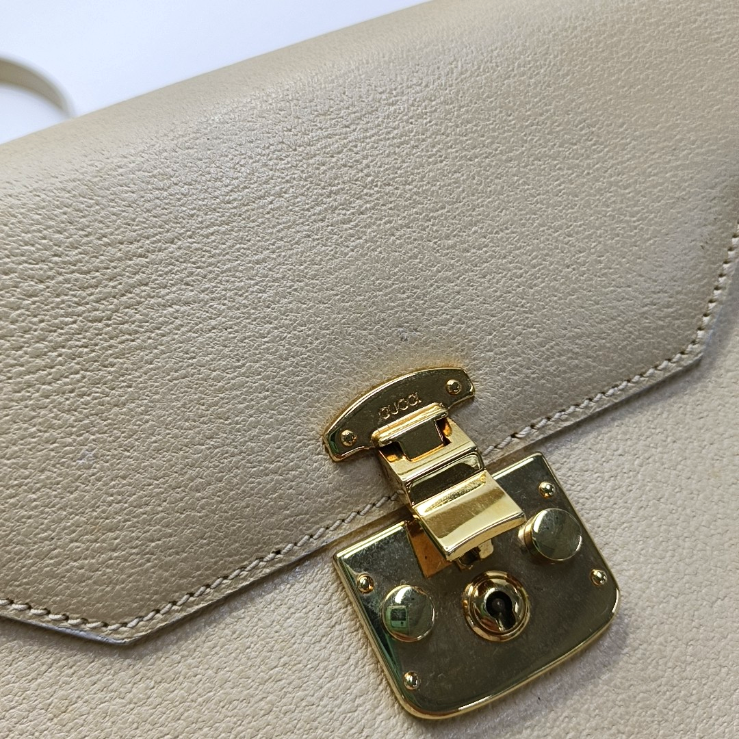 GUCCI Vintage Kelly Beige Leather Single Shoulder Bag Handbag Golden hardware Removable shoulder strap-(SKU)-951806628