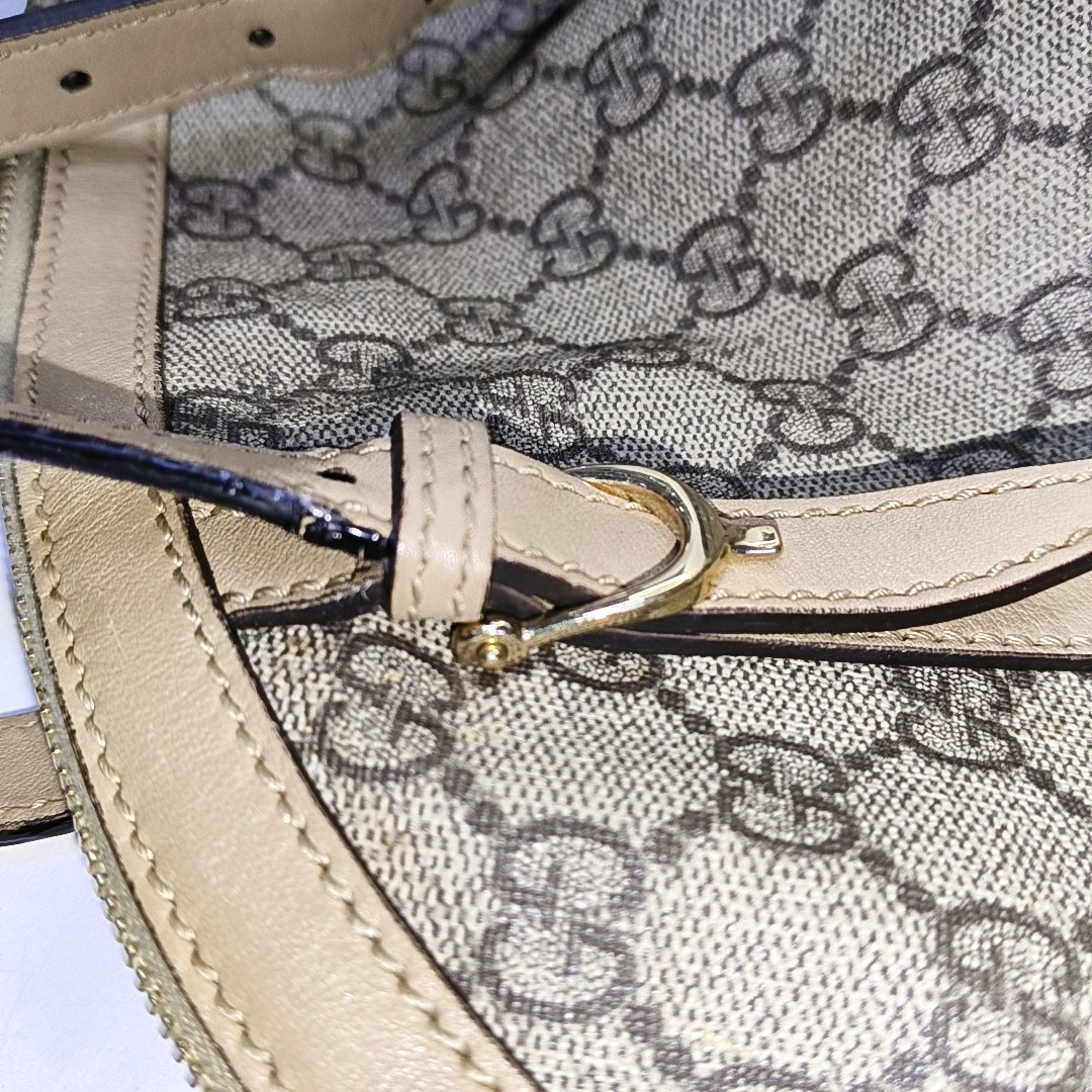 GUCCI GG Supreme Khaki Coated Canvas Monogrammed Single Shoulder Bag Tote Golden hardware Removable shoulder strap-(SKU)-944985050