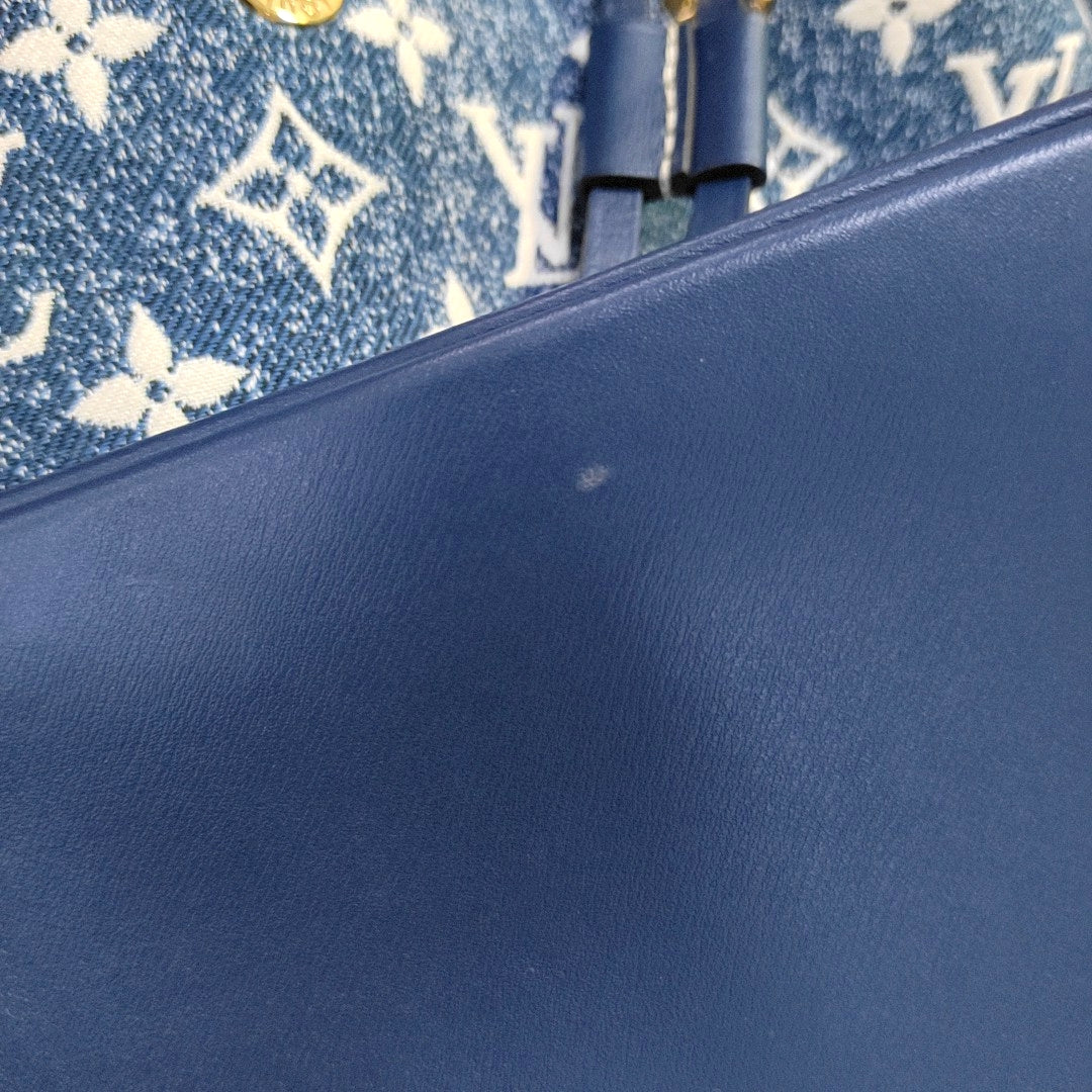 LOUIS VUITTON NOÉ Large Blue Denim Monogram Bucket Bag Crossbody Shoulder Bag Gold Hardware Removable Shoulder Strap Full Accessories-(SKU)-969550979