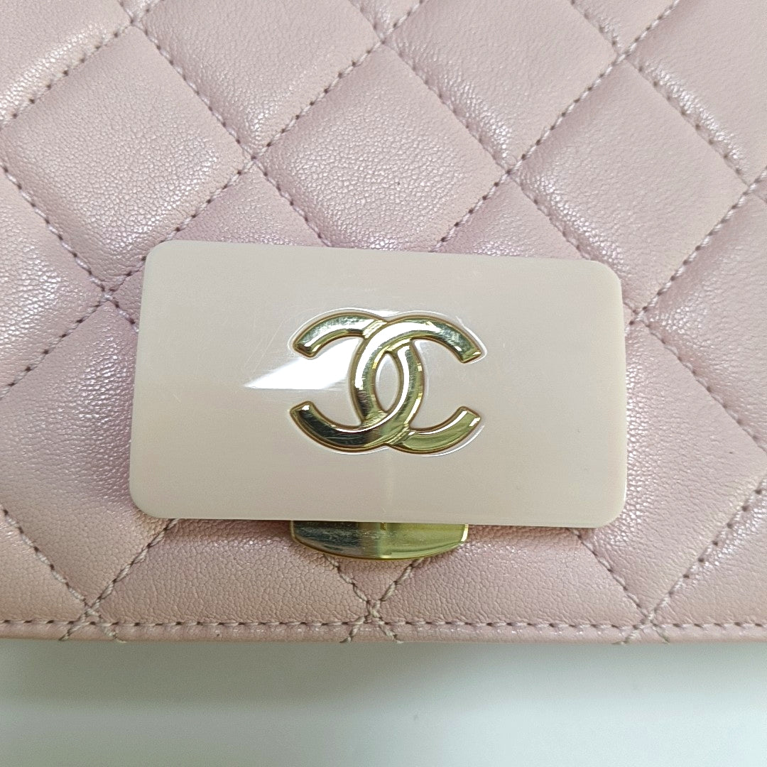 CHANEL BEAUTY LOCK Mini Pink Lamb Calfskin Quilted Crossbody Bag Gold Hardware 22 Clasp-(SKU)-964781570