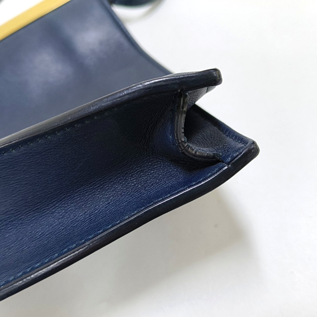 CELINE Box Bag Dark Blue Leather Crossbody Shoulder Bag Golden hardware-(SKU)-957943140