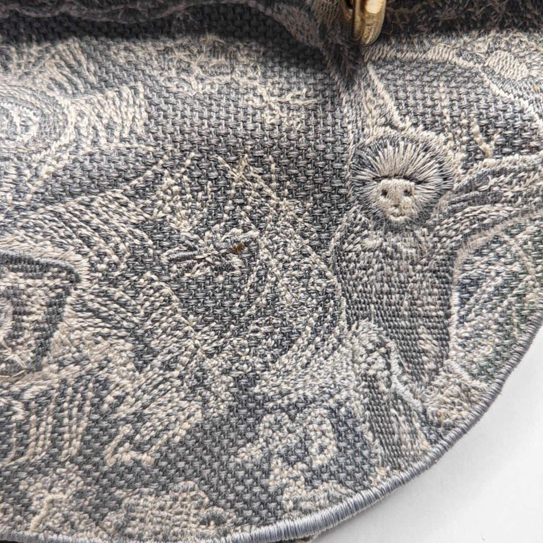 DIOR Lady D-Lite medium size grey fabric embroidered handbag gold hardware detachable shoulder strap-(SKU)-965432994