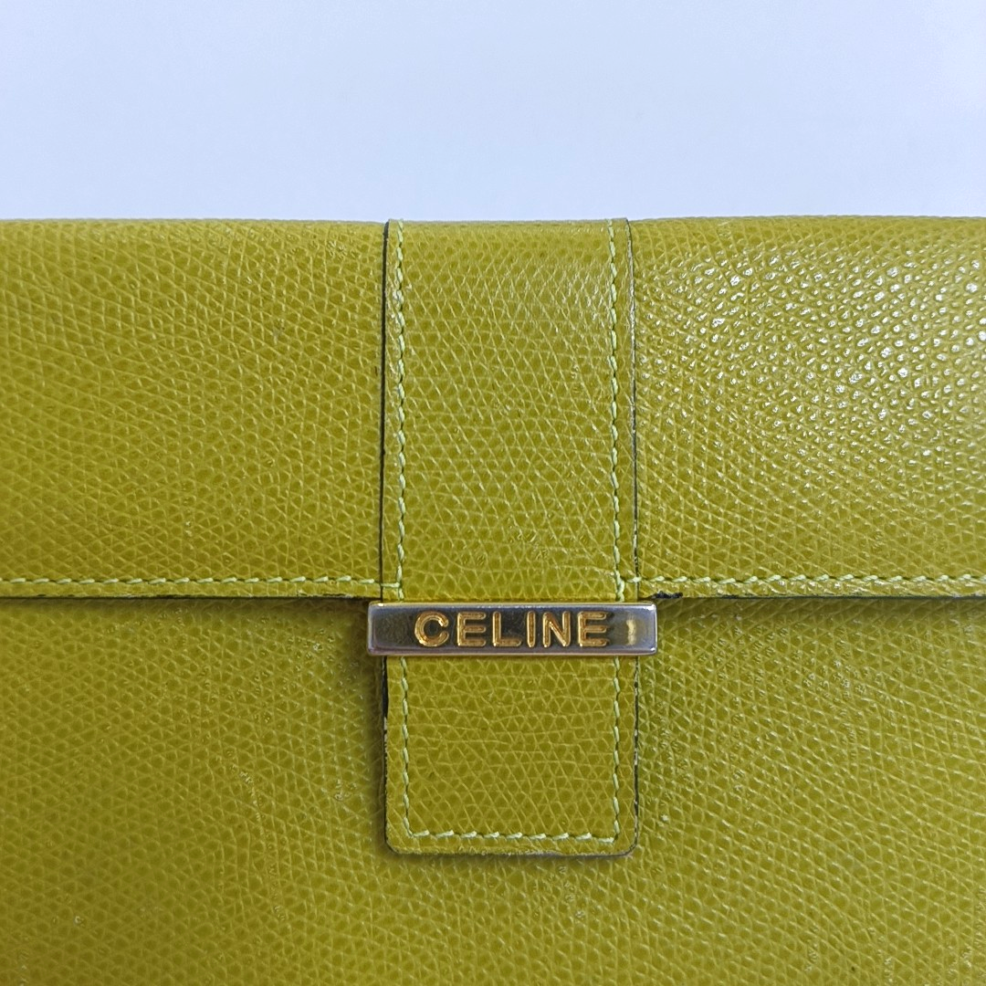 CELINE Yellow Cow Leather Embossed Wallet Golden hardware-(SKU)-944838717