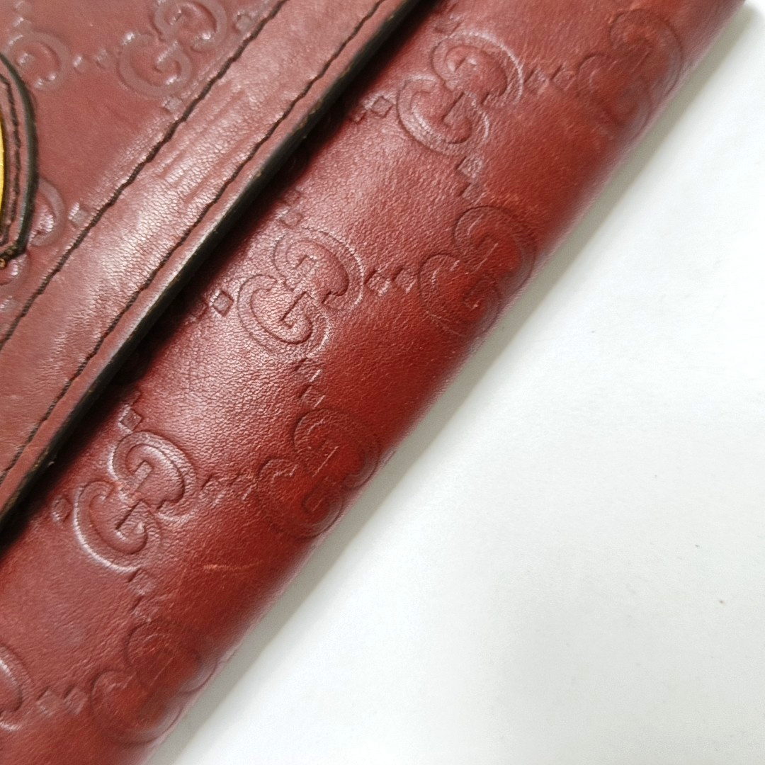 GUCCI Red Cowhide Monogrammed Embossed Wallet Golden hardware-(SKU)-946774567