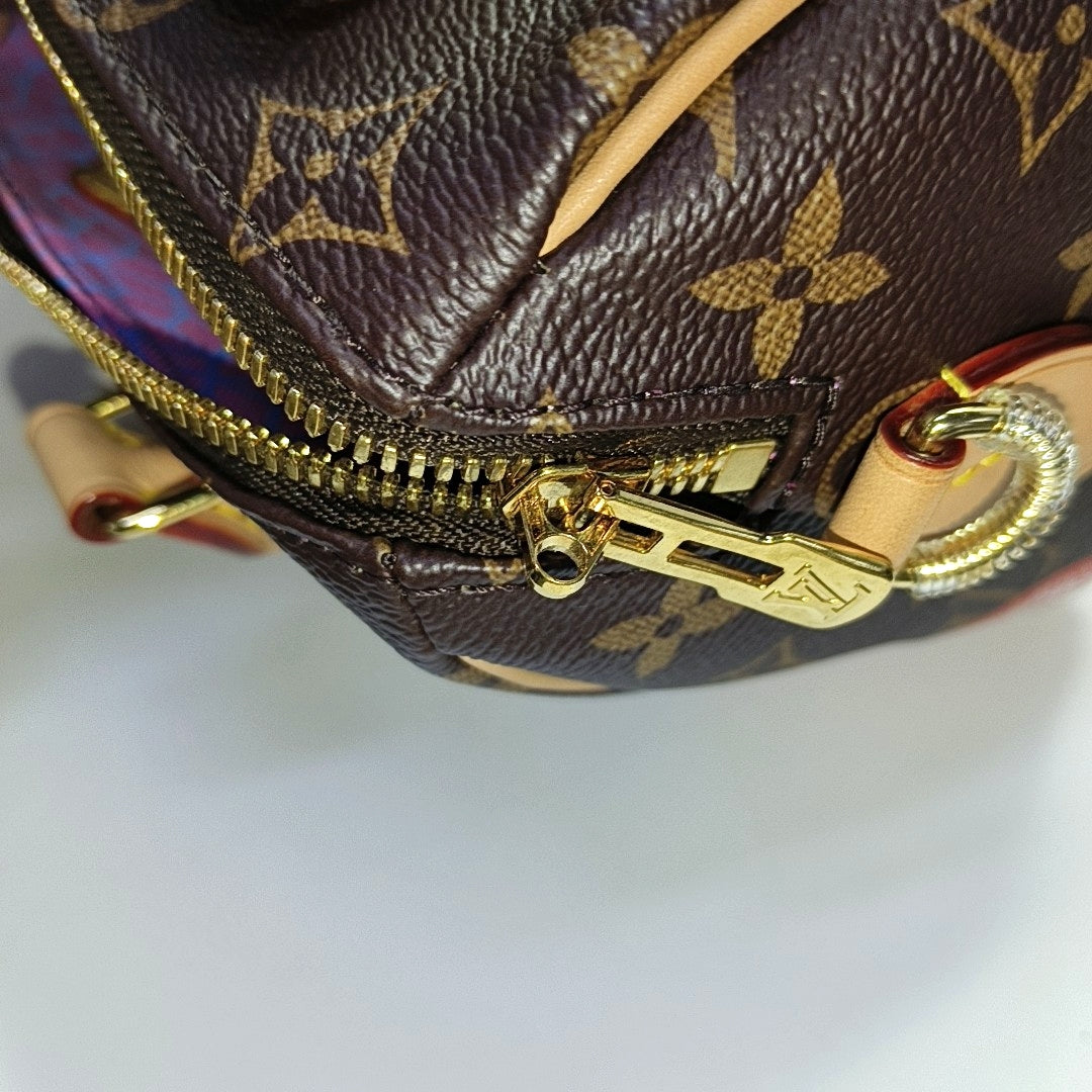 LOUIS VUITTON SPEEDY 20 Brown Coated Canvas Monogram Print Single Shoulder Bag Handbag Crossbody Bag Detachable Strap-(SKU)-969020849