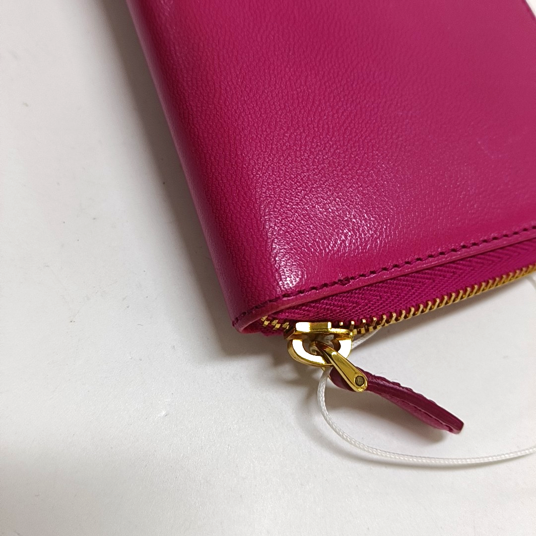 PRADA Fuchsia cowhide cross-grain wallet Golden hardware-(SKU)-960306626