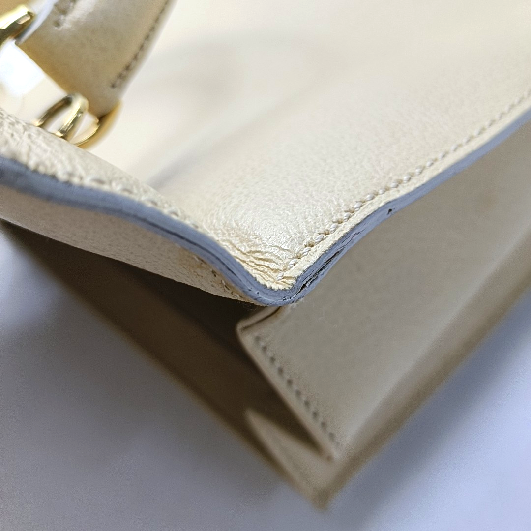 GUCCI Vintage Kelly Beige Leather Single Shoulder Bag Handbag Golden hardware Removable shoulder strap-(SKU)-951806628
