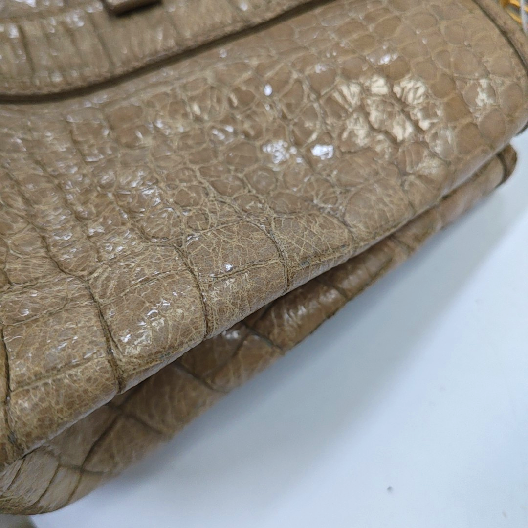Miu Miu Tote bag Khaki Cowhide Crocodile Pattern Single Shoulder Bag Tote Bag Crossbody Golden hardware Removable shoulder strap-(SKU)-947097579