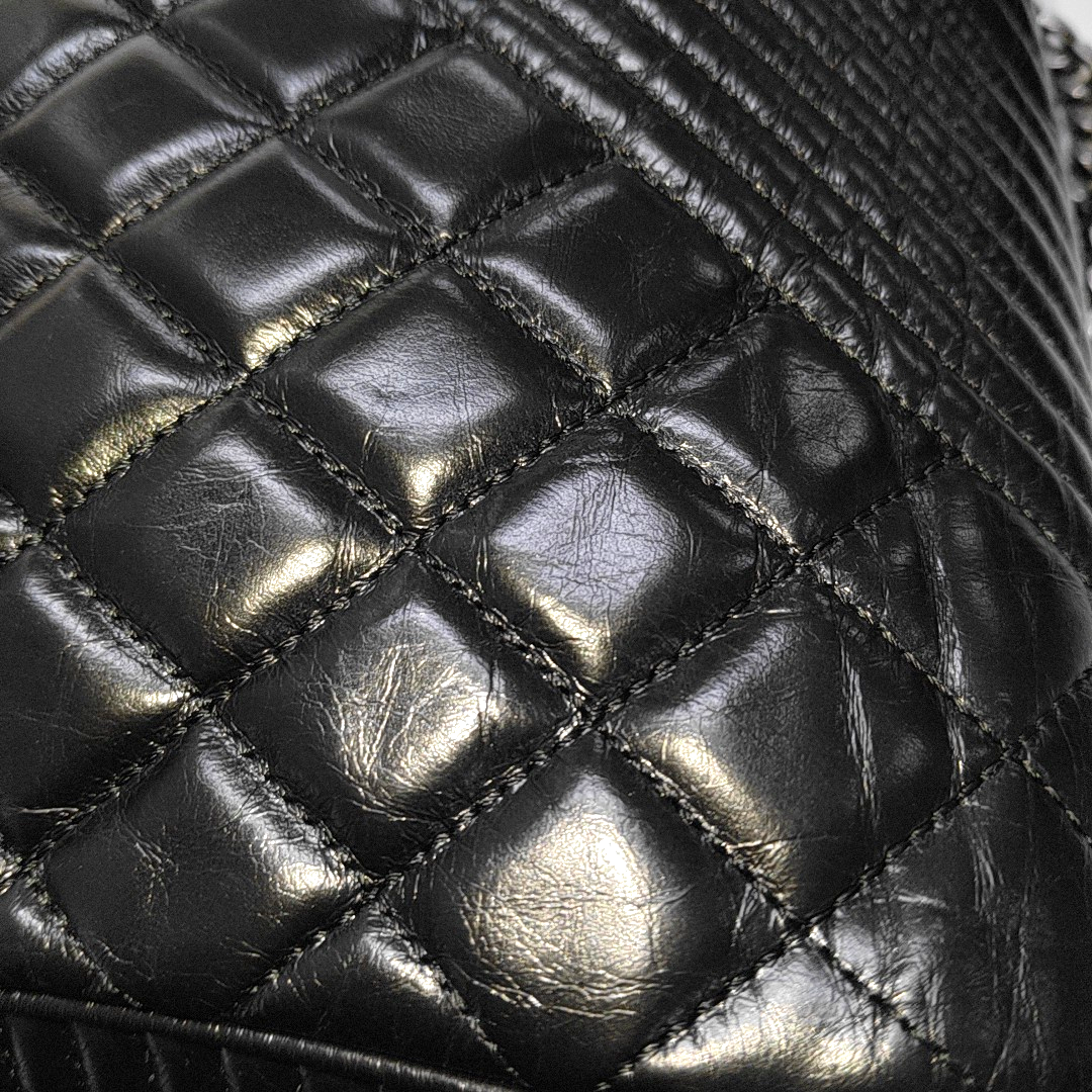 CHANEL COCO BOY Black Quilted Calfskin Leather Crossbody Shoulder Bag Palladium Hardware 20 Clasp-(SKU)-14466373