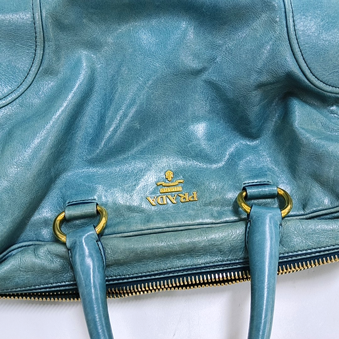 PRADA Tote bag Light Blue Cowhide Crossbody Tote Shoulder Bag Golden hardware Removable shoulder strap-(SKU)-959563238