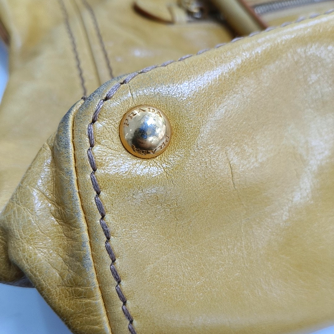 PRADA Tote bag Yellow Leather Crossbody Bag Golden hardware Removable shoulder strap-(SKU)-959736283