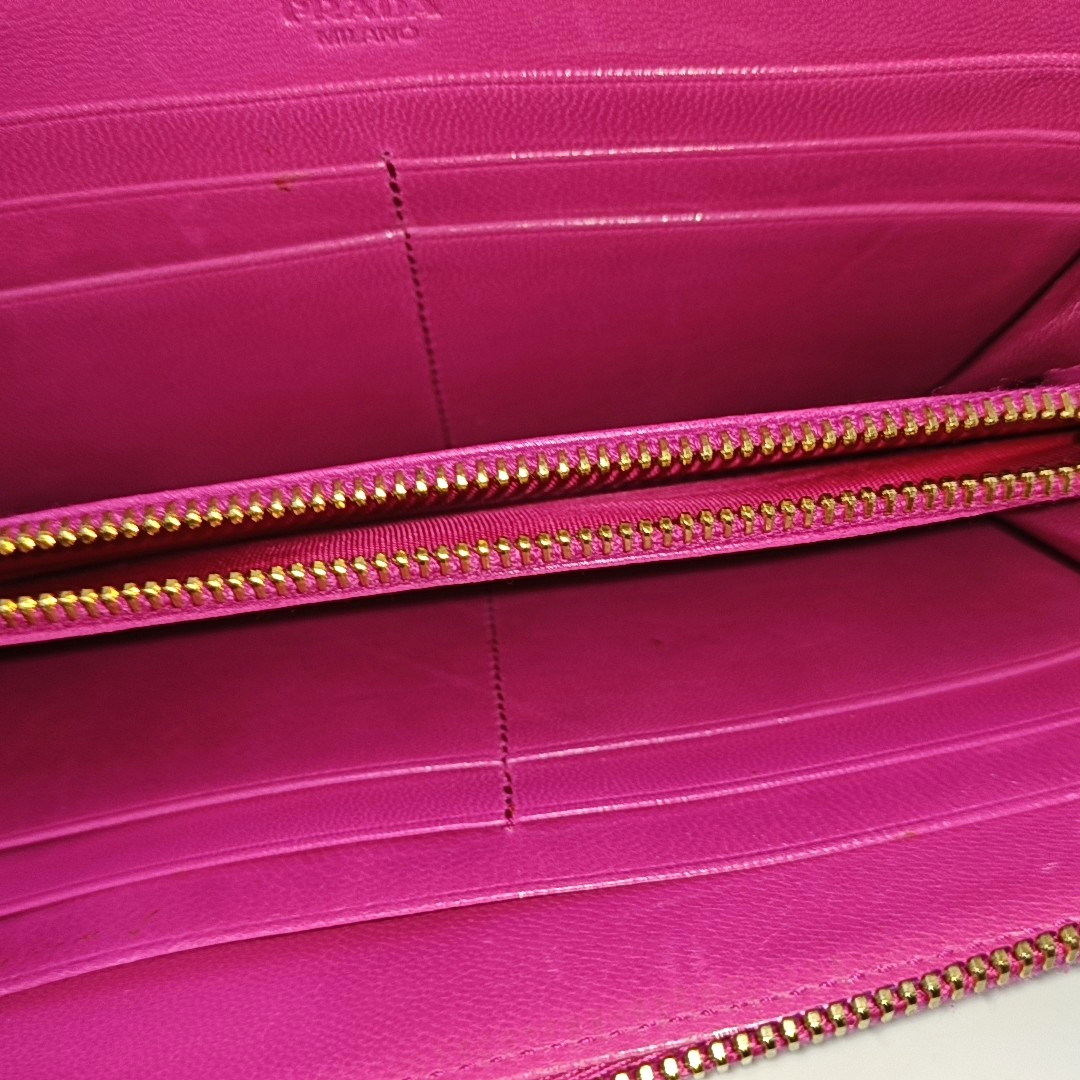 PRADA Fuchsia cowhide cross-grain wallet Golden hardware-(SKU)-960306626