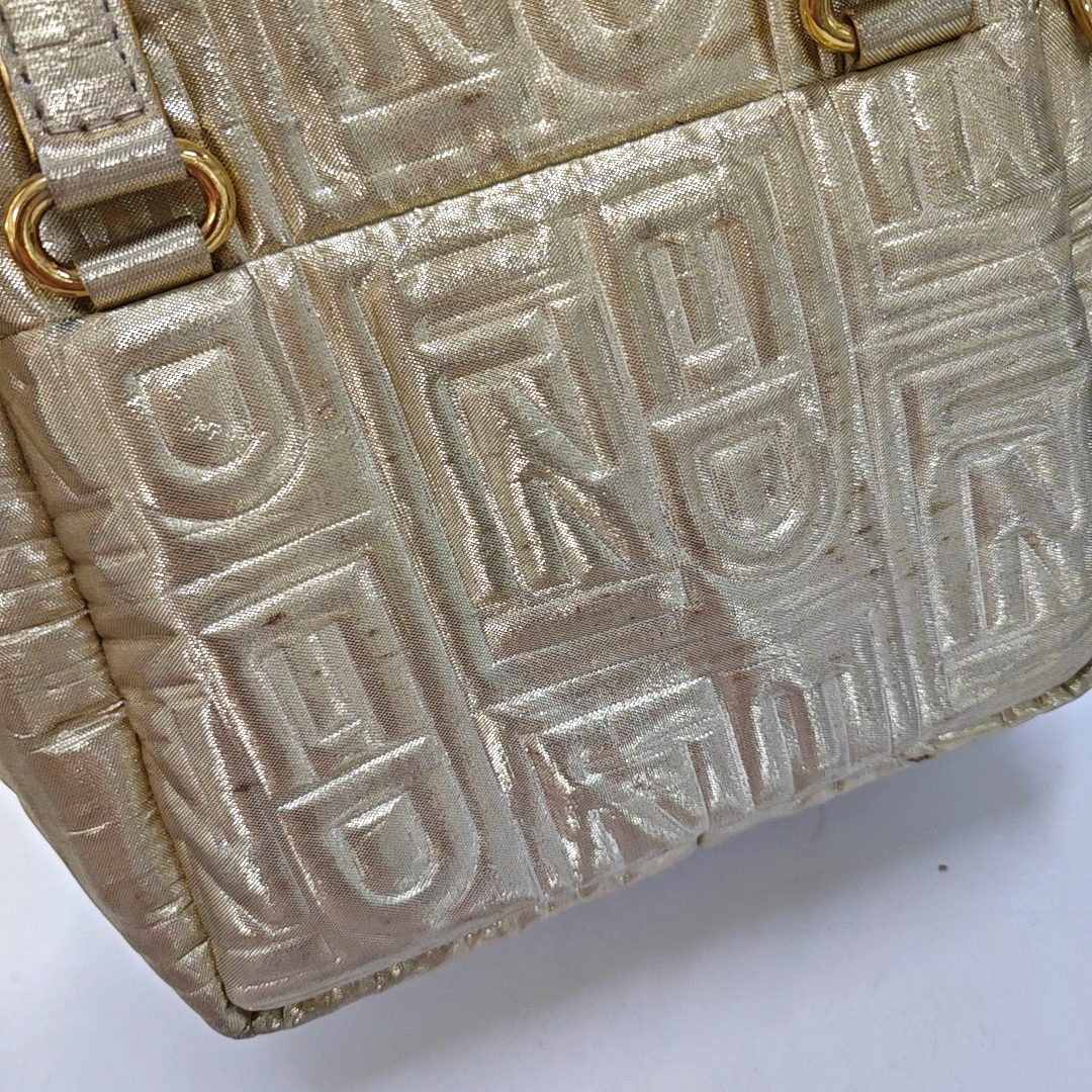 FENDI Gold Fabric Embossed Single Shoulder Bag Handbag Golden hardware Removable shoulder strap-(SKU)-948887695
