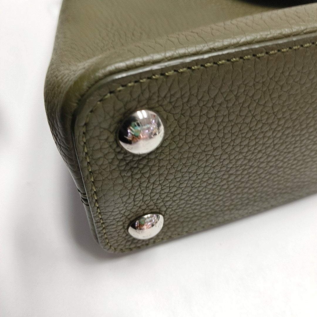 LOUIS VUITTON CAPUCINES BB Dark Green Calfskin Shoulder Bag Tote Crossbody Bag with Detachable Strap-(SKU)-971490700