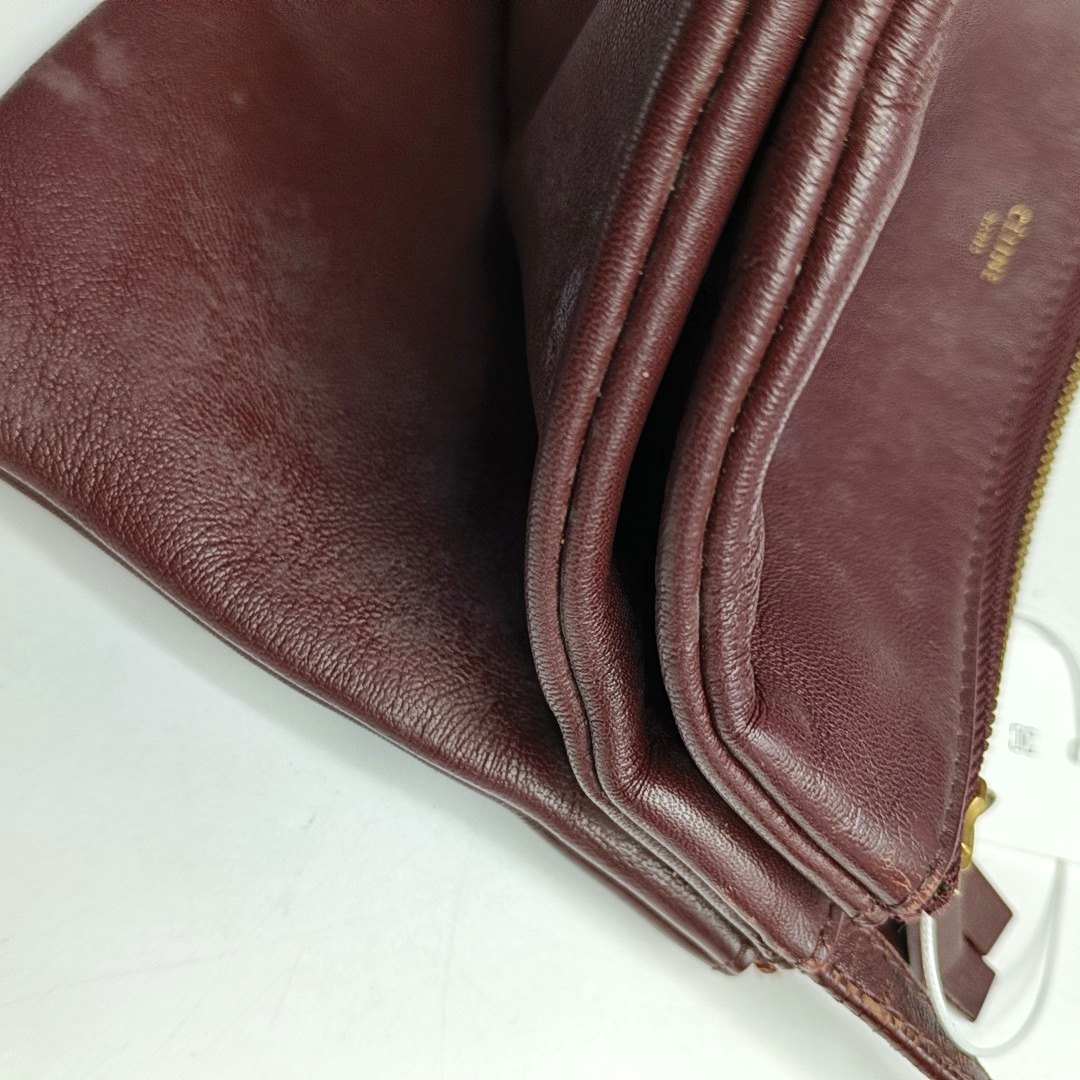 CELINE TRIO Small size Burgundy Lamb Skin Single Shoulder Bag Crossbody Golden hardware-(SKU)-952278283