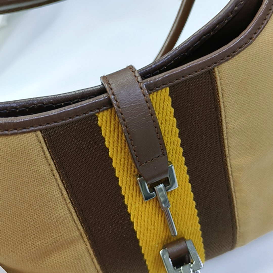 GUCCI Bardot Brown Canvas Handbag Silver Hardware-(SKU)-956549892