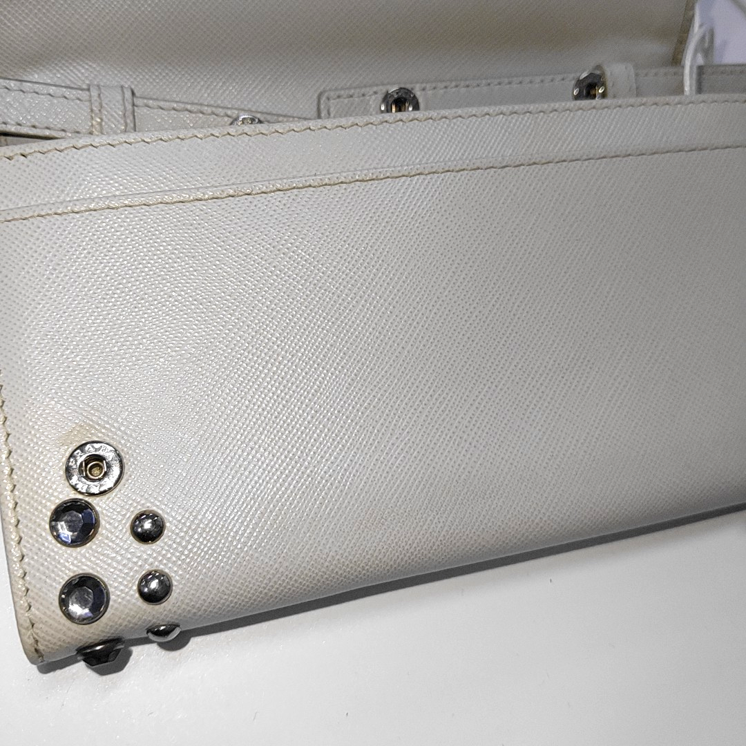 PRADA White Cowhide Crisscross Studs Single Shoulder Bag Crossbody Bag Silver Hardware Removable shoulder strap-(SKU)-935053572