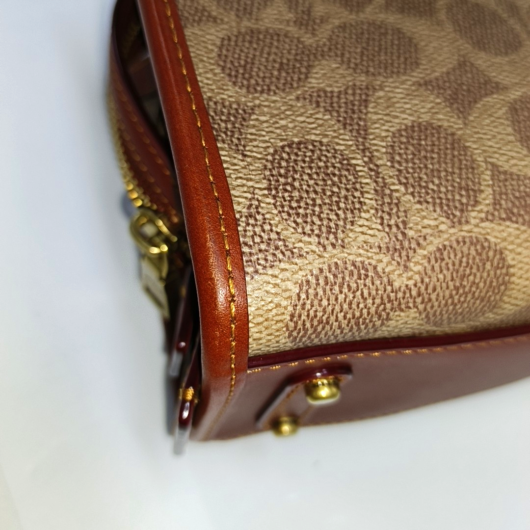 COACH ROGUE Khaki Coated Canvas Monogrammed Print Crossbody Bag Golden hardware Removable shoulder strap-(SKU)-929195258
