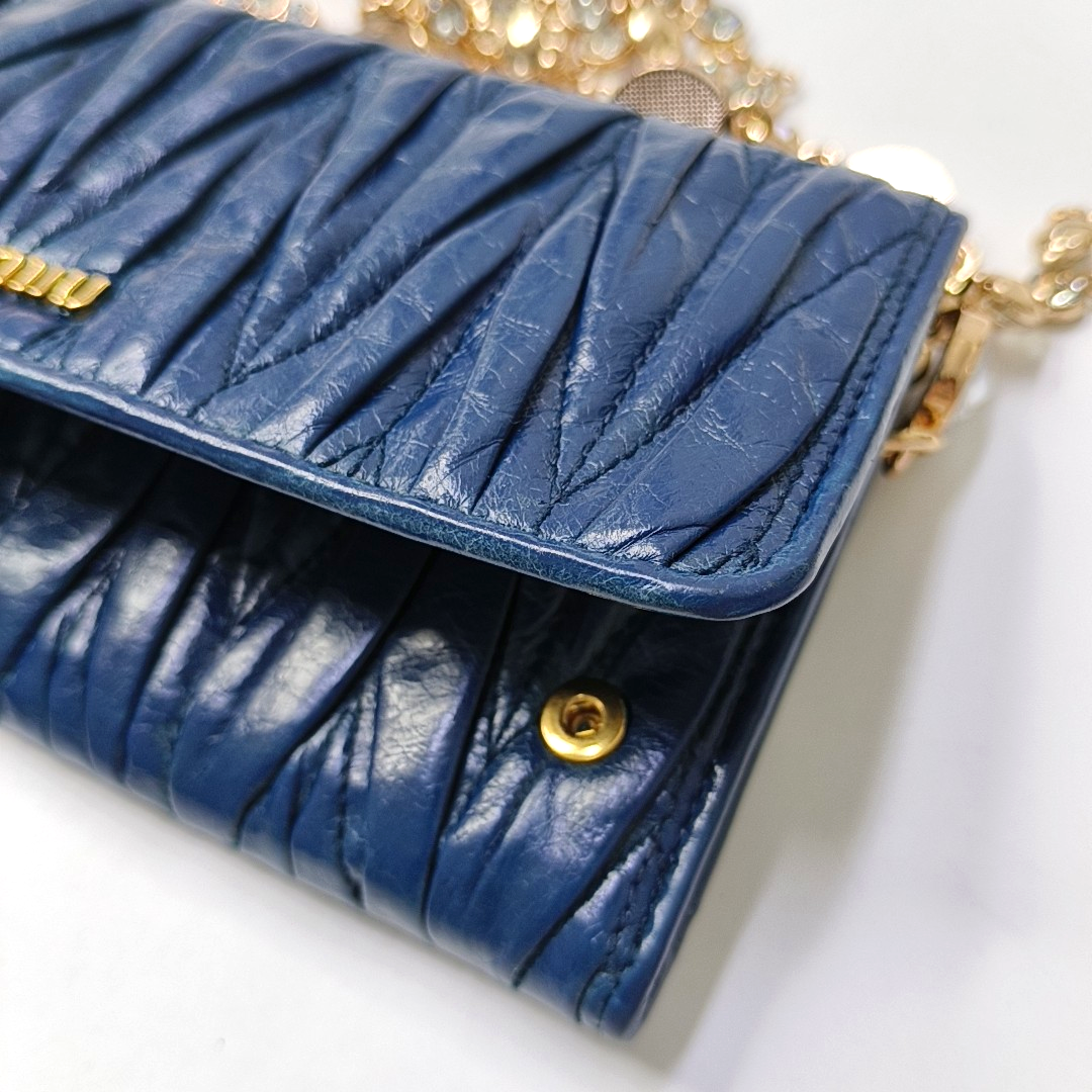 Miu Miu Dark Blue Sheepskin Stitched Wallet Golden hardware-(SKU)-950467224