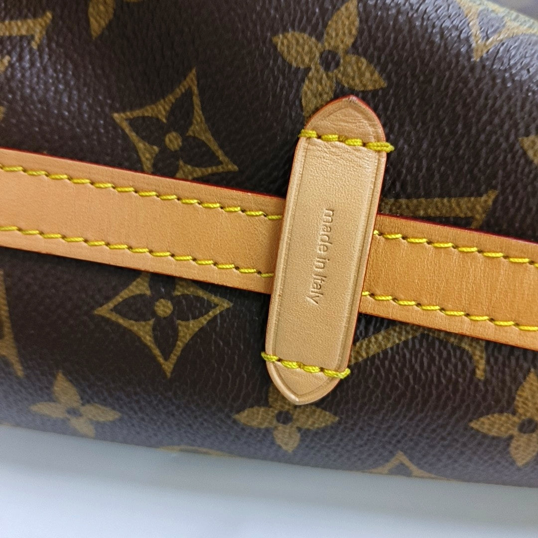LOUIS VUITTON CARRYALL Medium Brown Coated Canvas Monogram Shoulder Bag Tote Bag Golden Hardware Removable Shoulder Strap-(SKU)-968874319