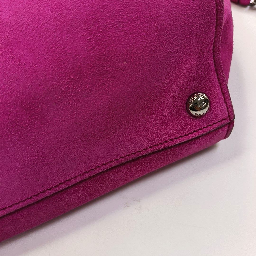 PRADA Pink Suede Logo Single Shoulder Bag Crossbody Tote Silver Hardware Removable shoulder strap-(SKU)-956356987