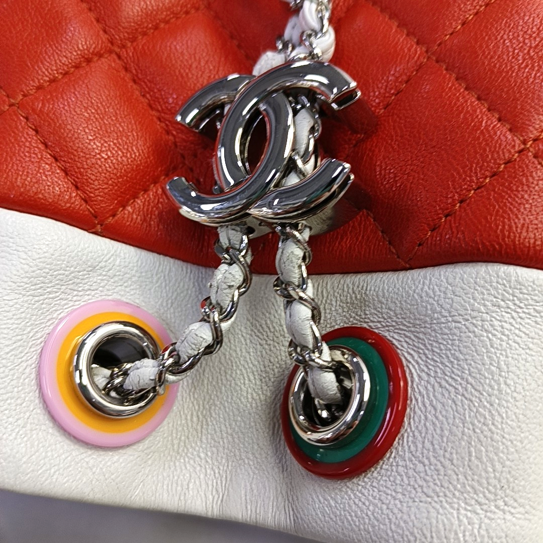CHANEL DRAWSTRING Orange Lamb Skin Quilted Crossbody Shoulder Bag Tote Bag Silver Hardware 23K Clasp Removable Strap-(SKU)-946532284