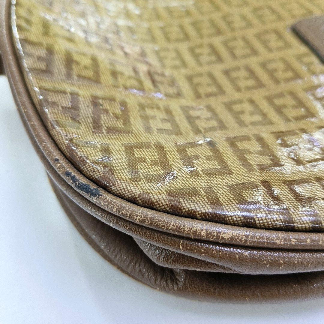 FENDI 棕色涂层帆布双F印花Shoulder Bag Golden hardware-(SKU)-959630825