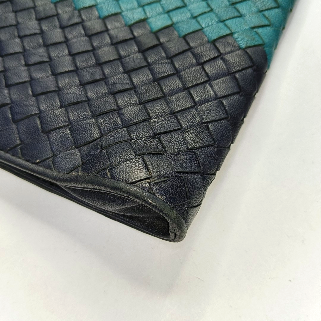 BOTTEGA VENETA Contrast Color Leather Woven Clutch Ruthenium color hardware-(SKU)-958209922