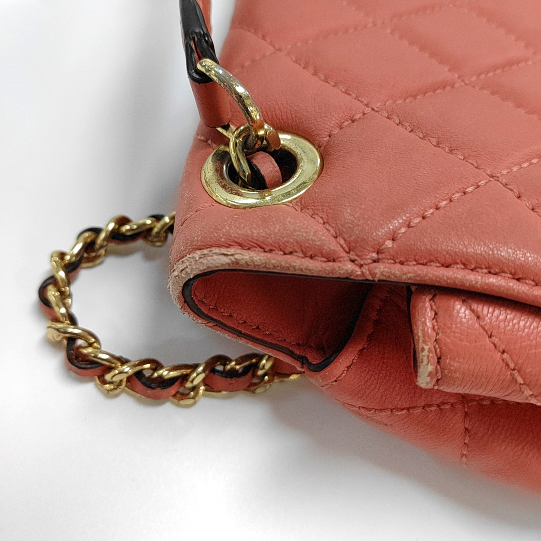 MICHAEL KORS Sloan Orange-pink cowhide quilted crossbody bag/shoulder bag/handbag Golden hardware-(SKU)-932342596