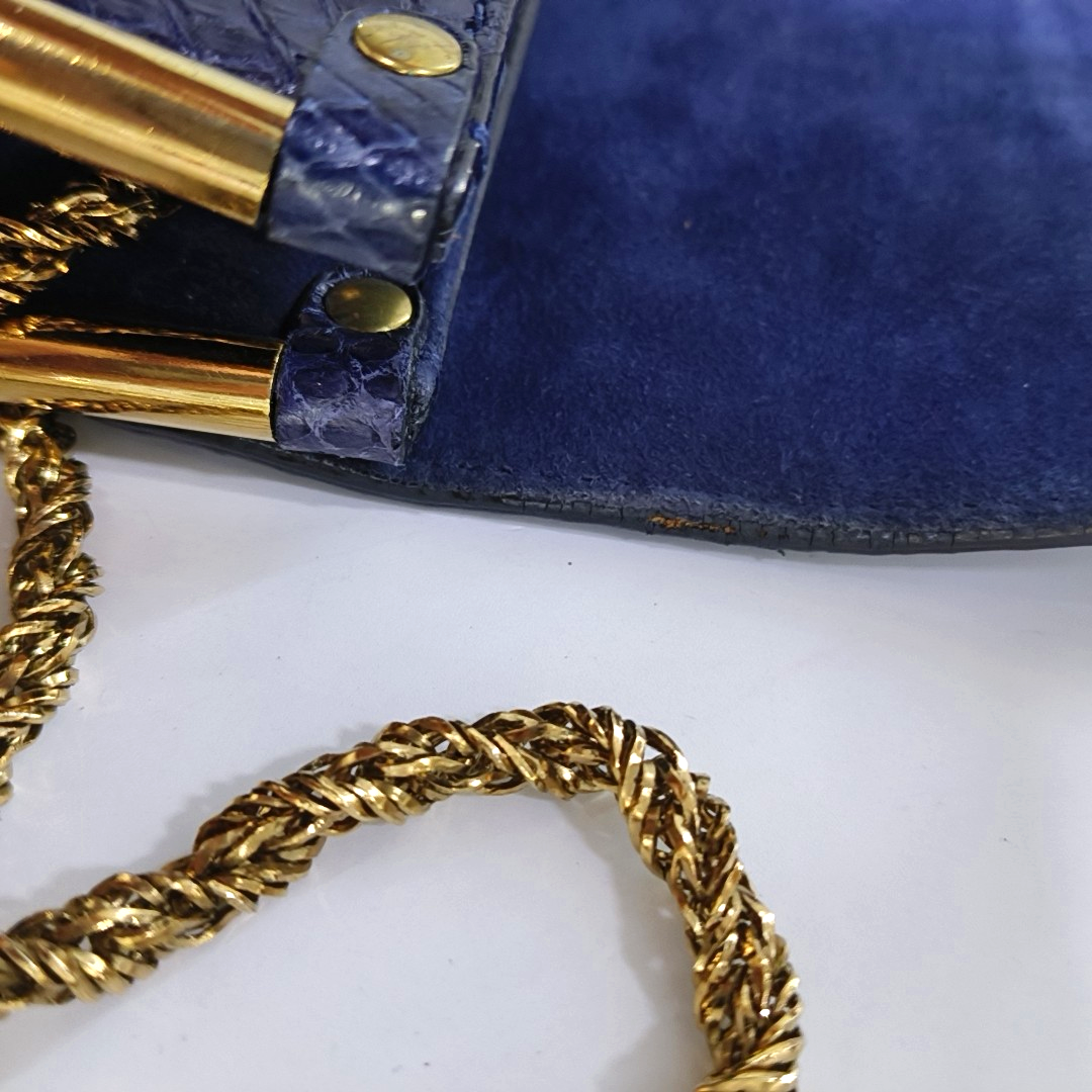 Chloé Sally Small size Dark Blue Snake Skin Crossbody Bag Golden hardware-(SKU)-935267060