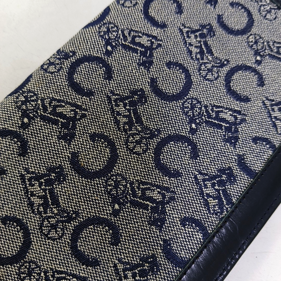 CELINE Dark Blue Canvas Embossed Wallet Golden hardware-(SKU)-960315940