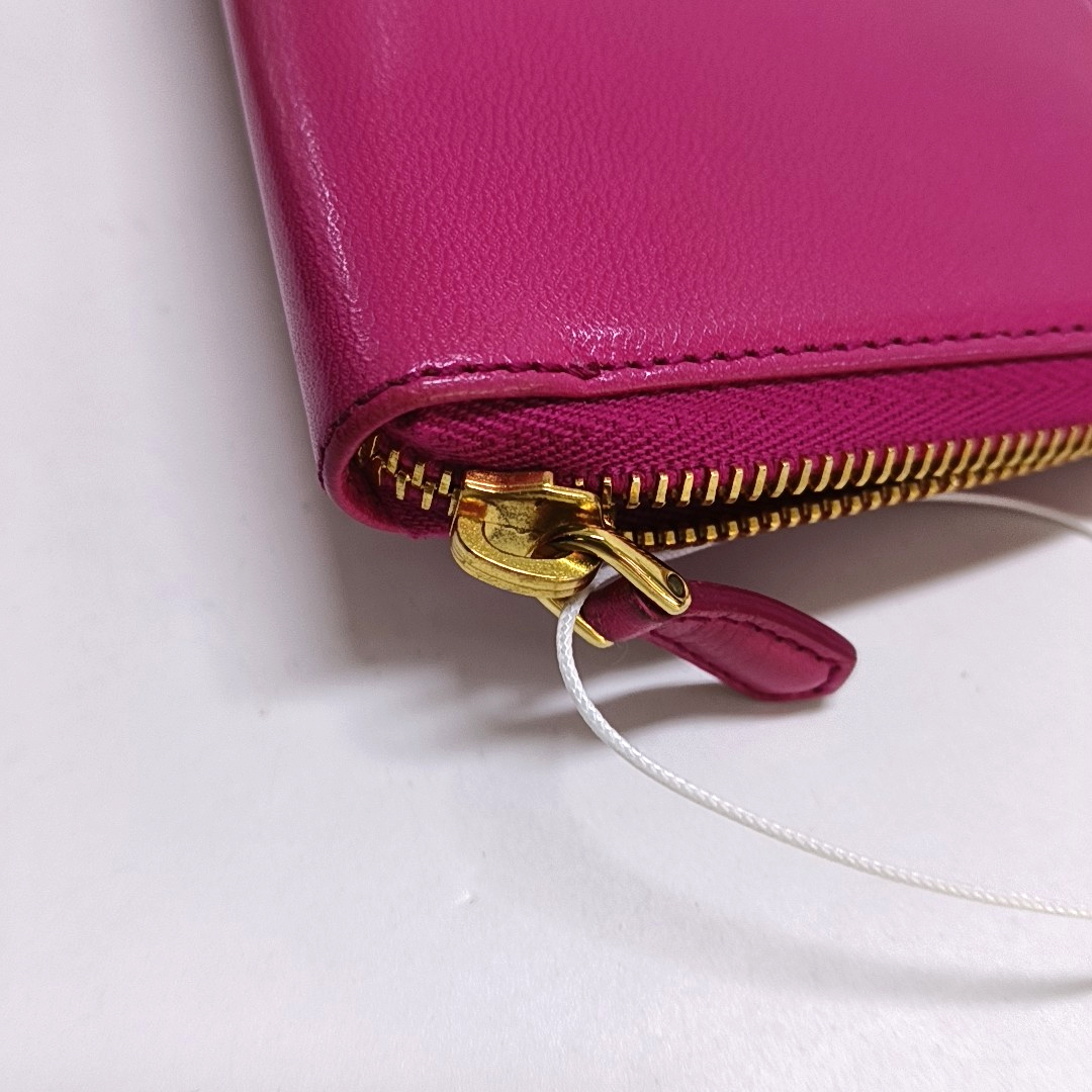 PRADA Fuchsia cowhide cross-grain wallet Golden hardware-(SKU)-960306626