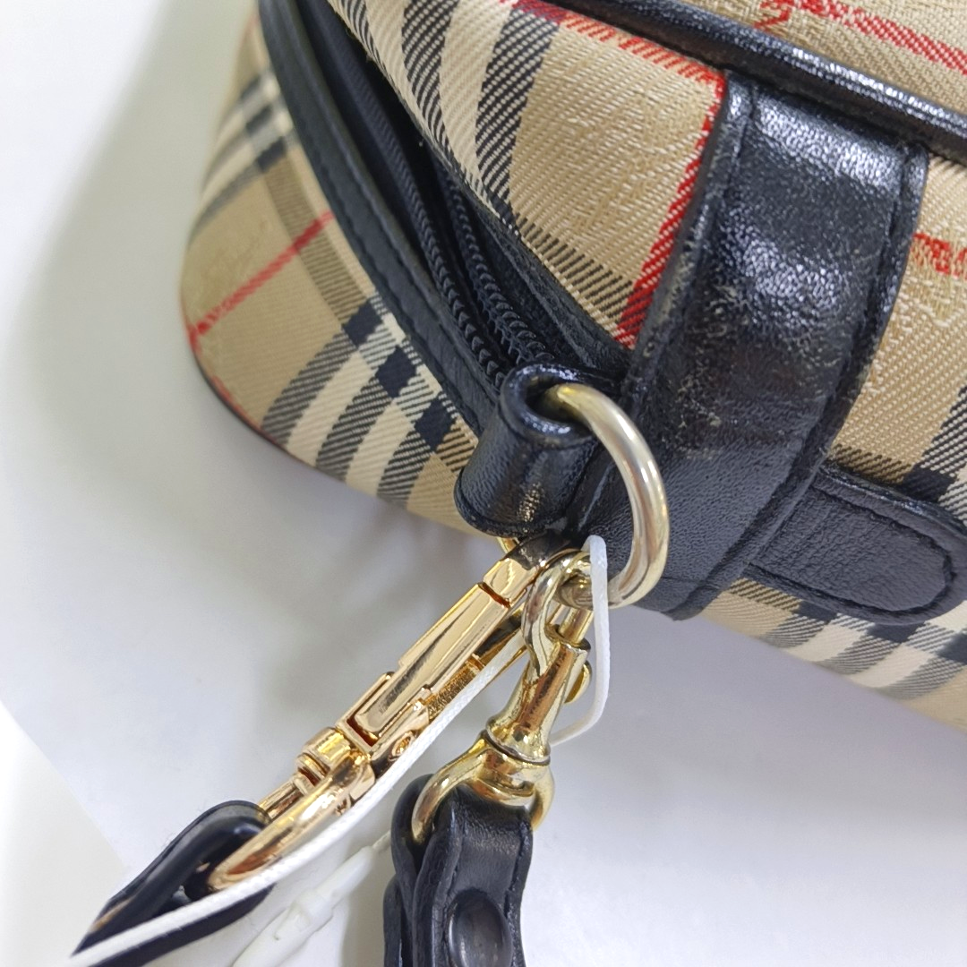 BURBERRY Khaki Fabric War Horse Plaid Pattern Handbag Black hardware-(SKU)-946106014