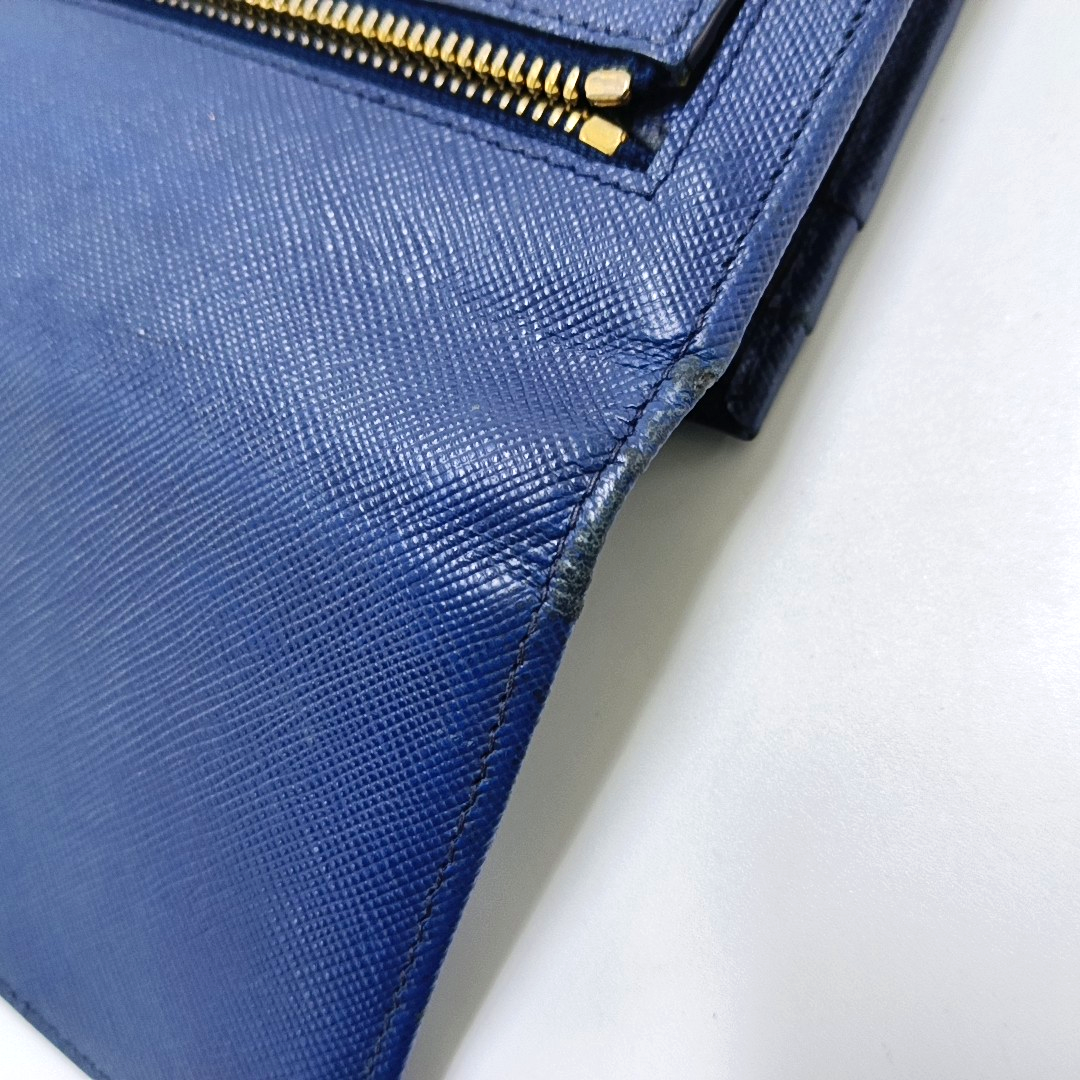 PRADA Blue Calfskin Logo Wallet Golden hardware-(SKU)-956067557