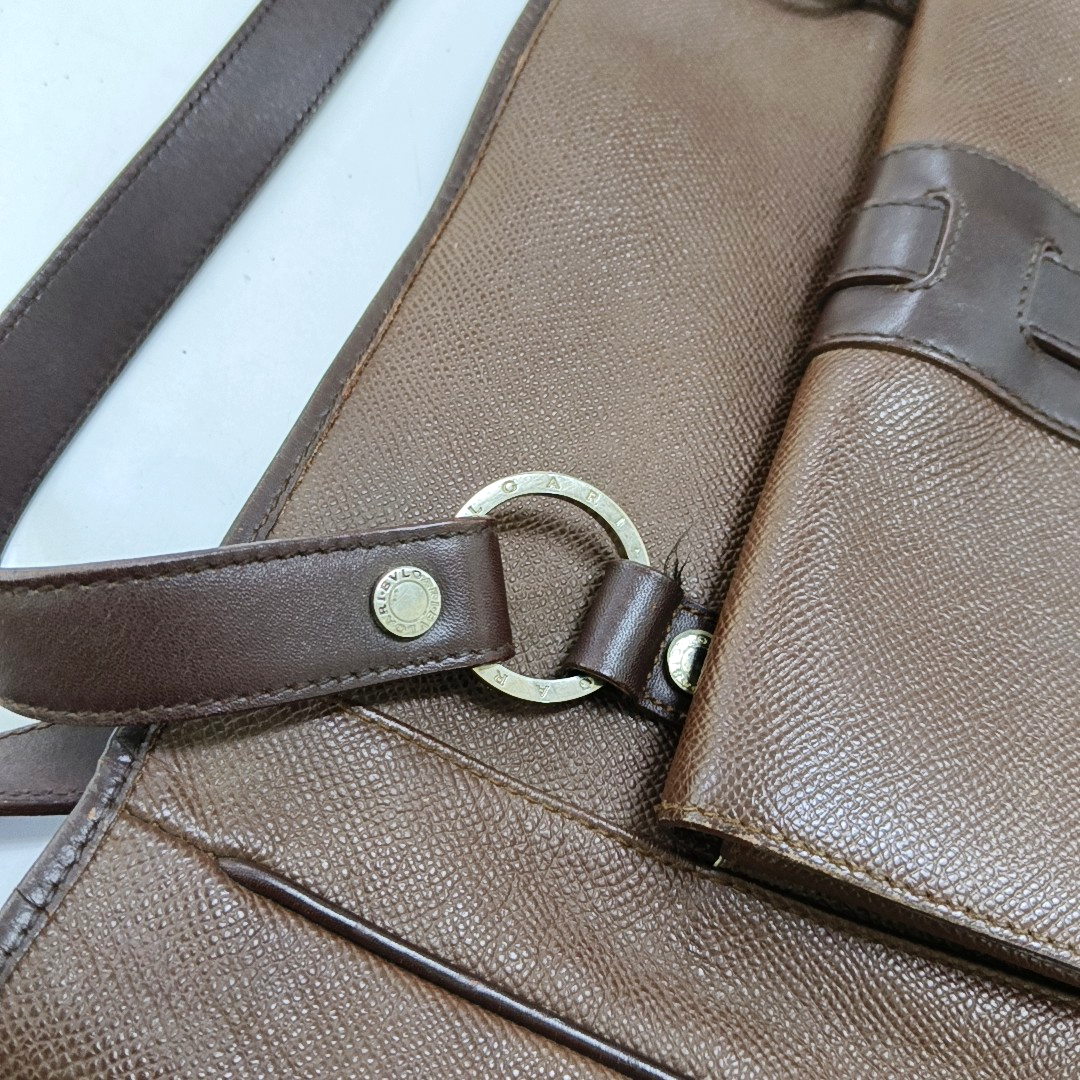 BVLGARI LOGO MANIA Brown Leather Circle Single Shoulder Bag Silver Hardware-(SKU)-947607333