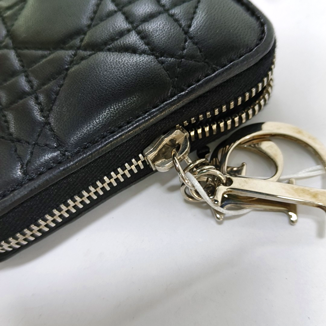 DIOR Lady Dior Black Lamb Leather chevron pattern Wallet Silver Hardware-(SKU)-951110032