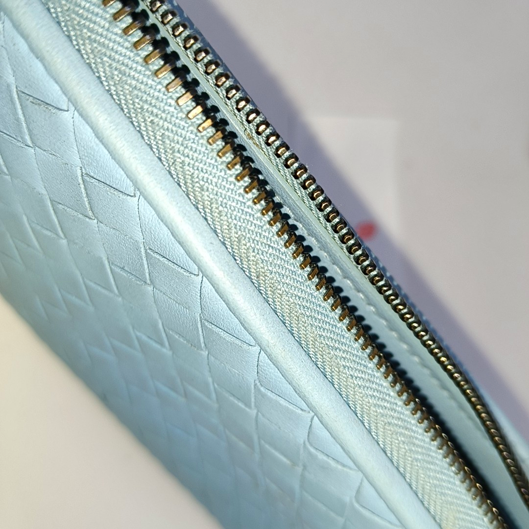 BOTTEGA VENETA Blue Cowhide Braided Wallet Ruthenium color hardware-(SKU)-942172044