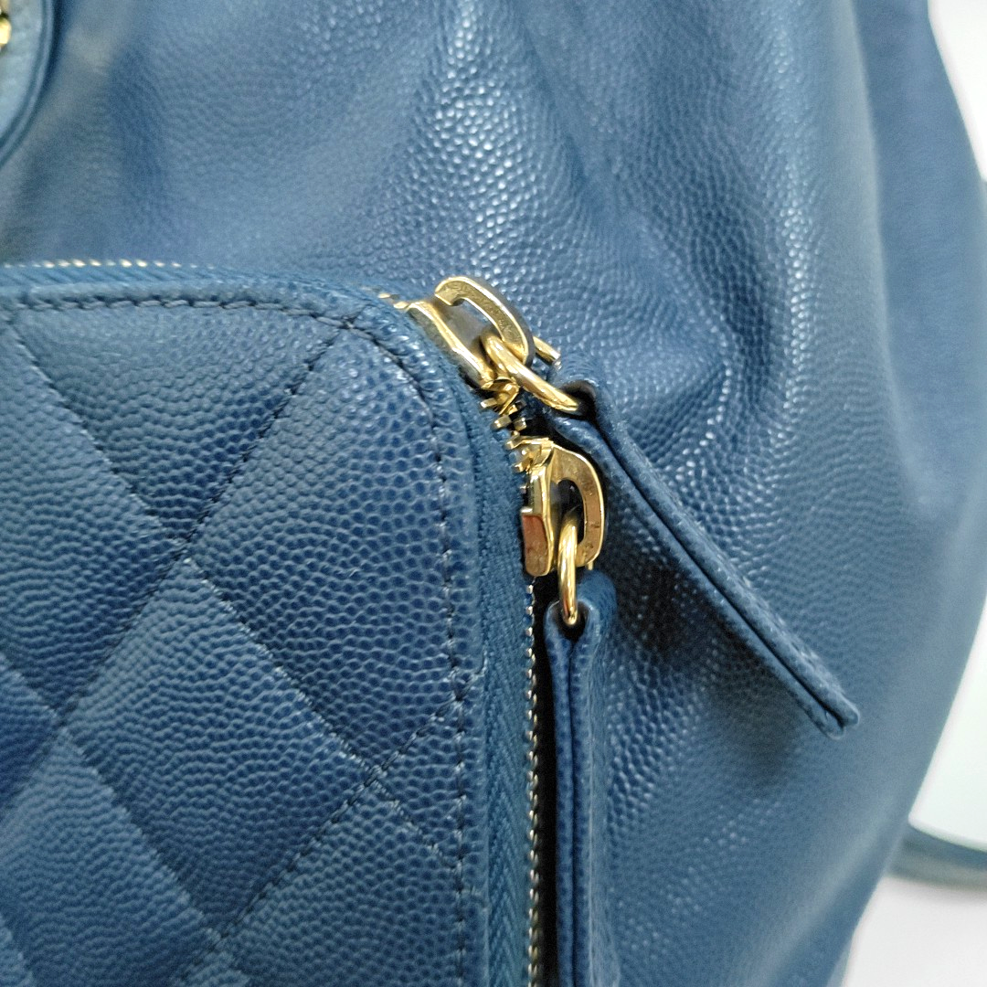 CHANEL BUSINESS AFFINITY Deep Blue Quilted Leather Grained Double Shoulder Bag with Gold Hardware 23 opening-(SKU)-956086106