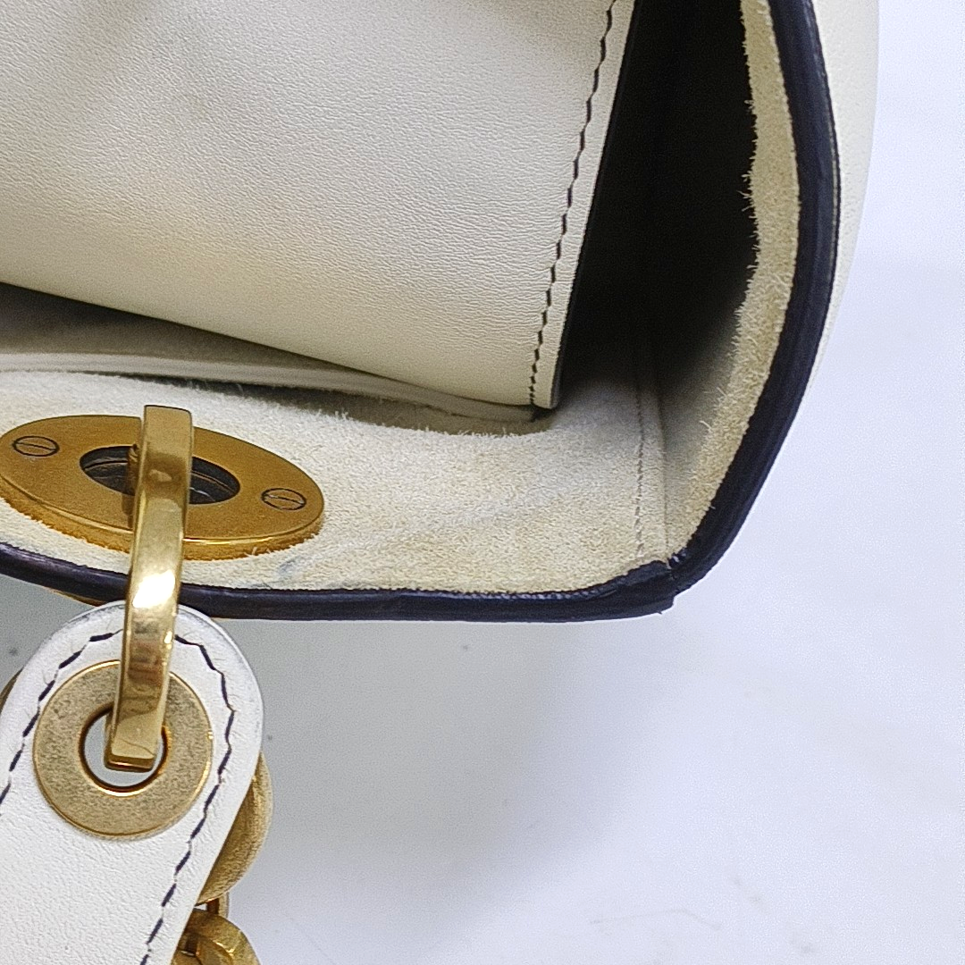 DIOR Lady Dior Medium White Leather Printed Cannage Bag Crossbody Shoulder Bag Handbag Gold Hardware Removable Strap-(SKU)-955334557