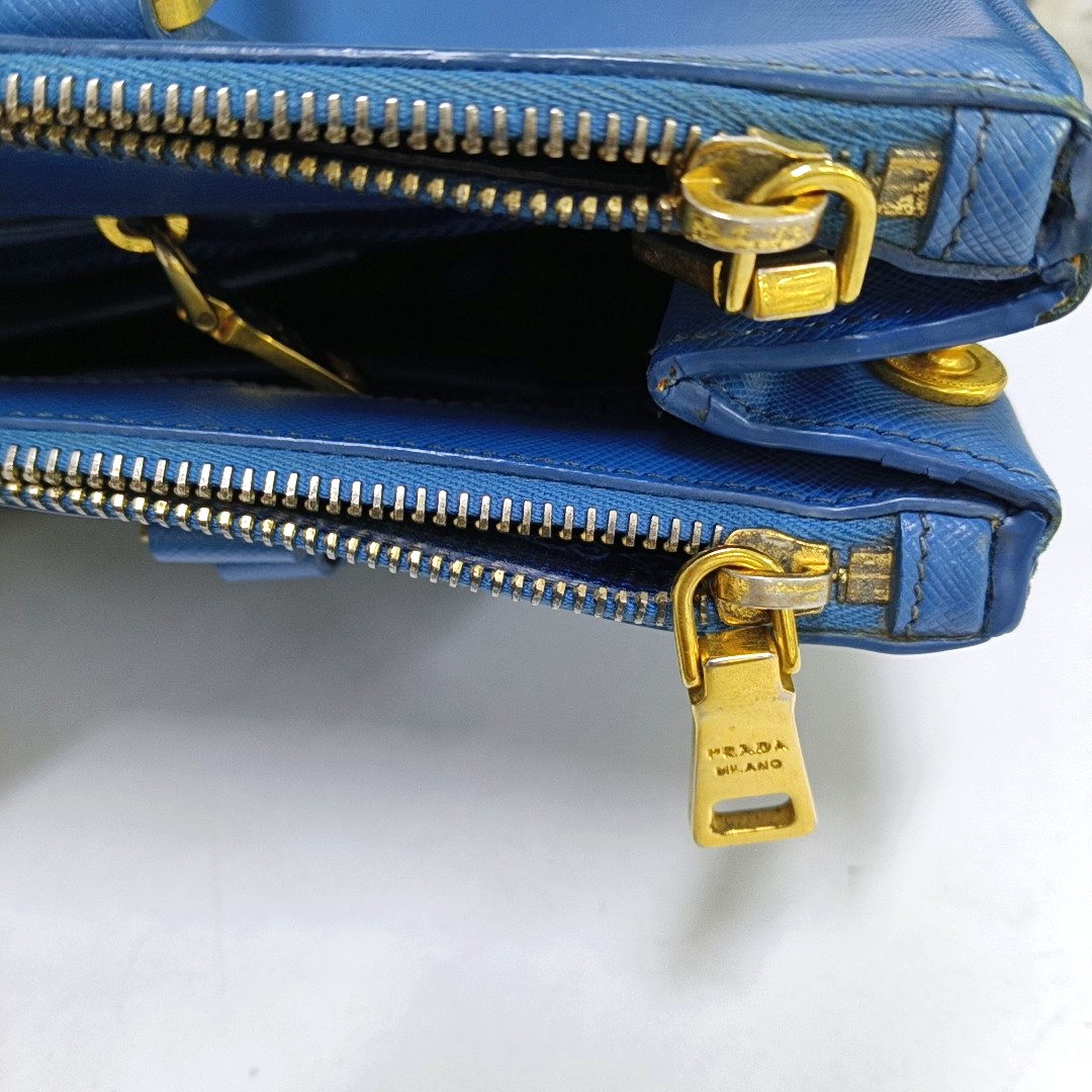PRADA Galleria Large size Dark Blue Cowhide Logo Crosshatch Killer Bag Single Shoulder Bag Golden hardware Removable shoulder strap-(SKU)-959580601