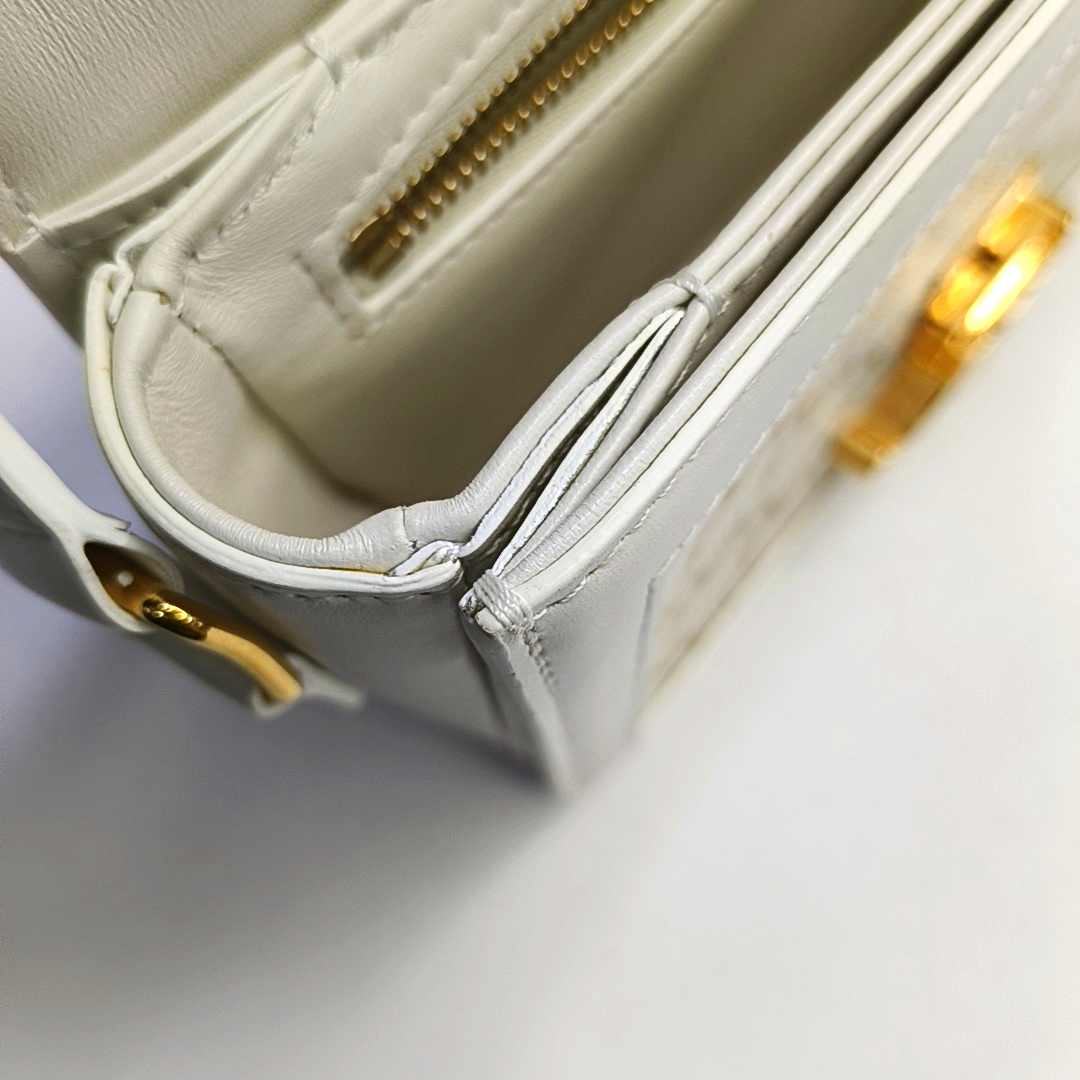 CELINE TRIOMPHE Small White Coated Canvas Triomphe Crossbody Single Shoulder Bag with Gold Hardware-(SKU)-953576570