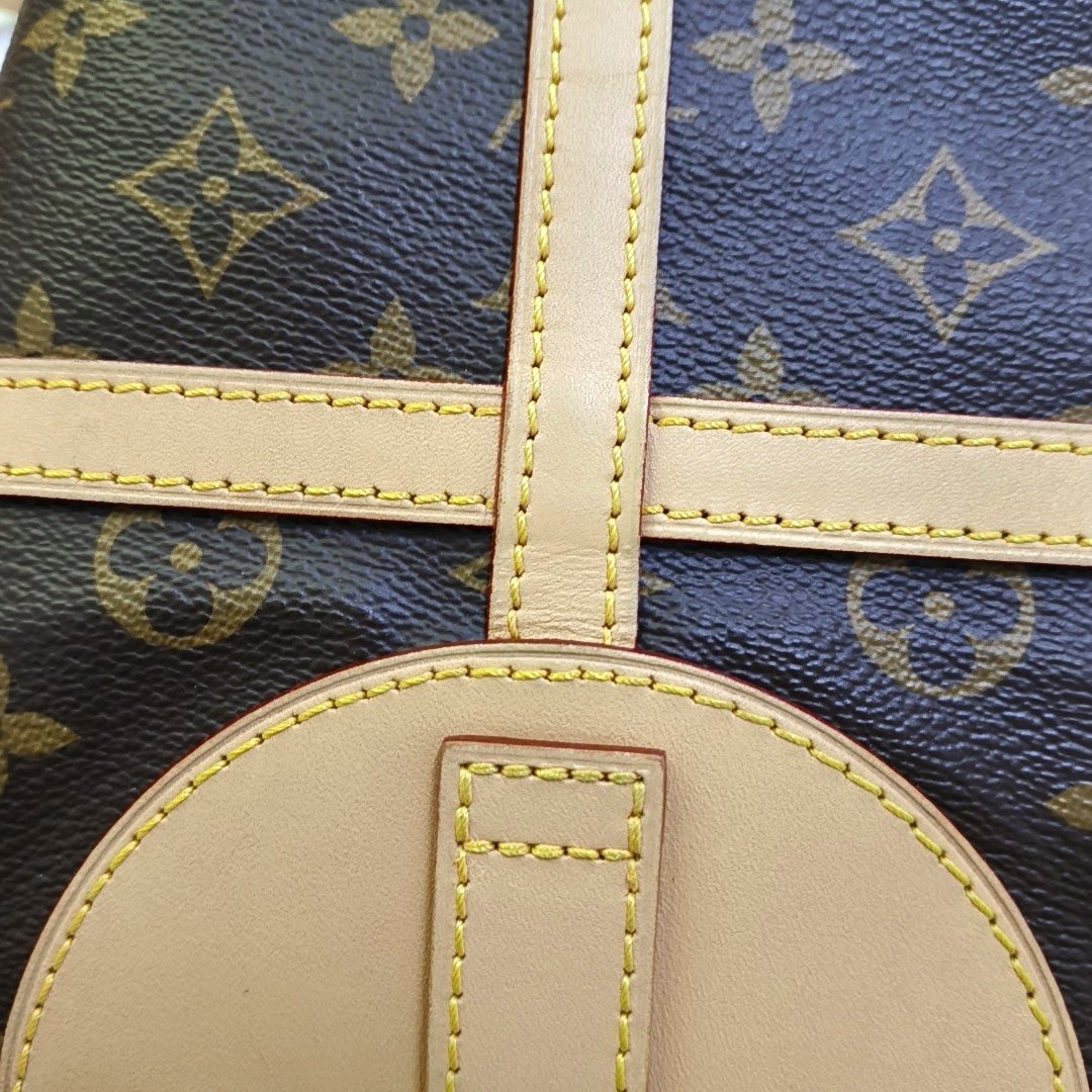 LOUIS VUITTON DUFFLE Brown Coated Canvas Monogram Fries Bag Crossbody Shoulder Bag Tote Bag Single Shoulder Bag Gold Hardware Removable Shoulder Strap-(SKU)-968118002