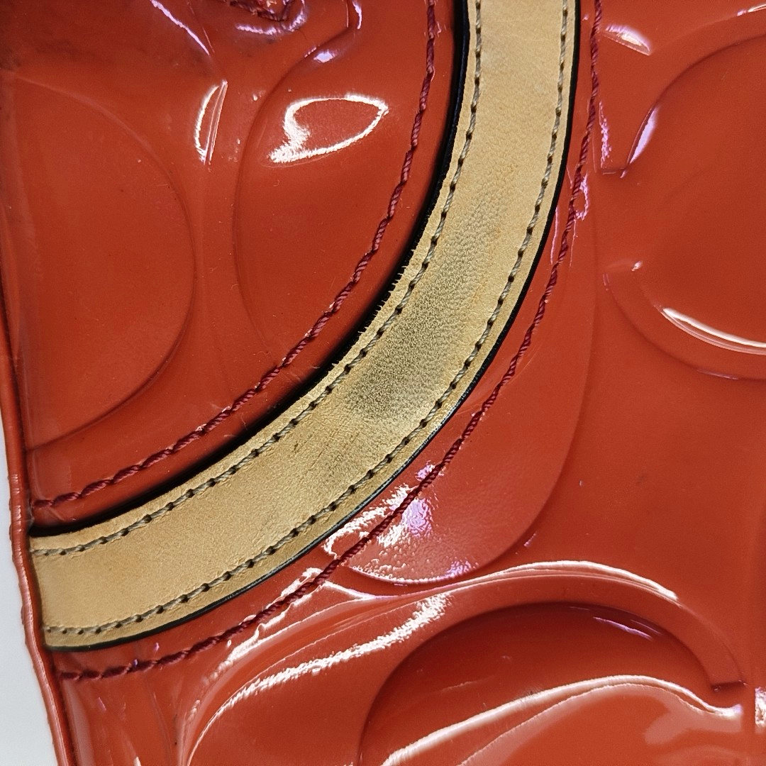 COACH Tote bag Orange Leather Old Flower Embossed Single Shoulder Bag Golden hardware-(SKU)-943933653