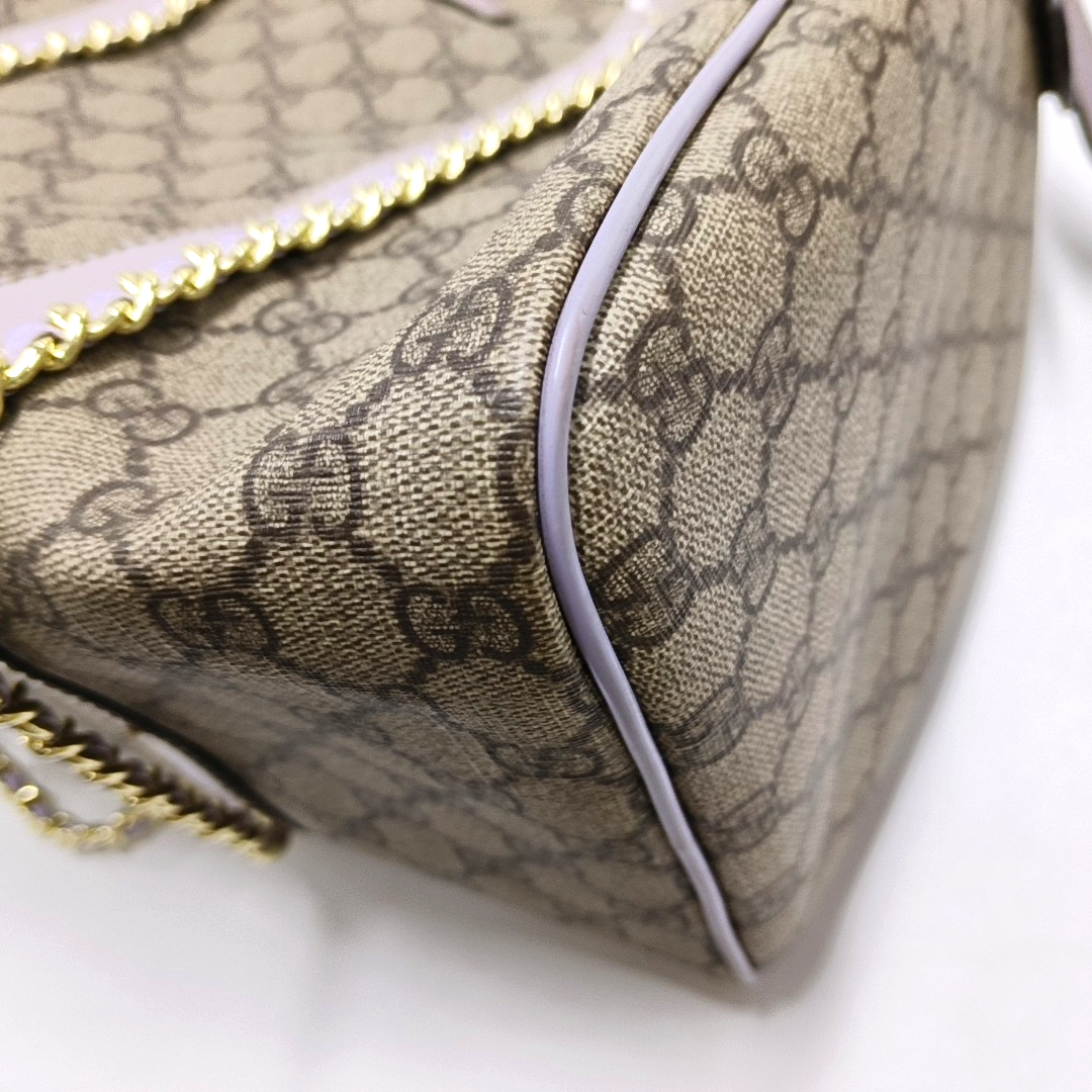 GUCCI BostonBrown Coated Canvas Embossed Handbag-(SKU)-946323823