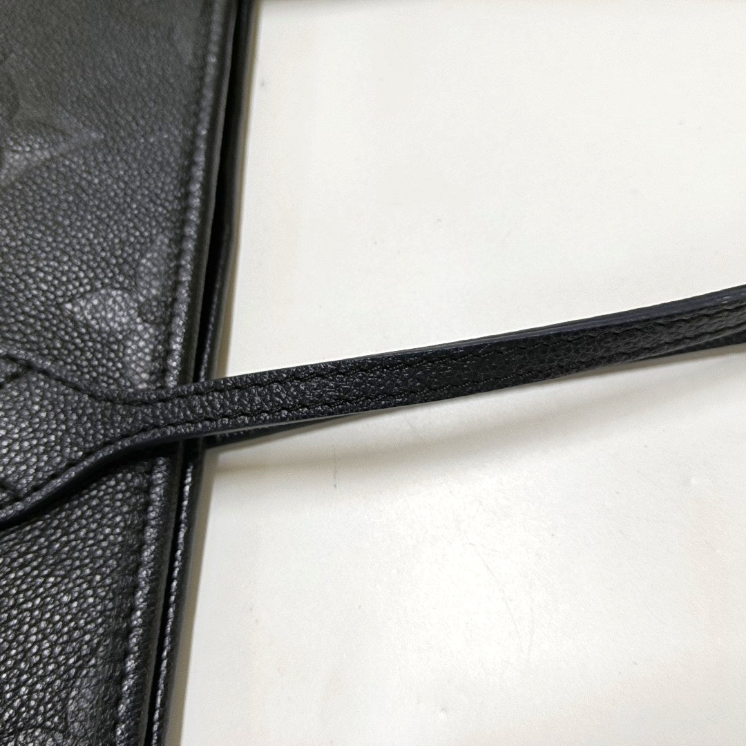 LOUIS VUITTON NEVERFULL Medium Black Calfskin Monogram Embossed Tote Bag Shoulder Bag Handbag Pockets-(SKU)-966842664