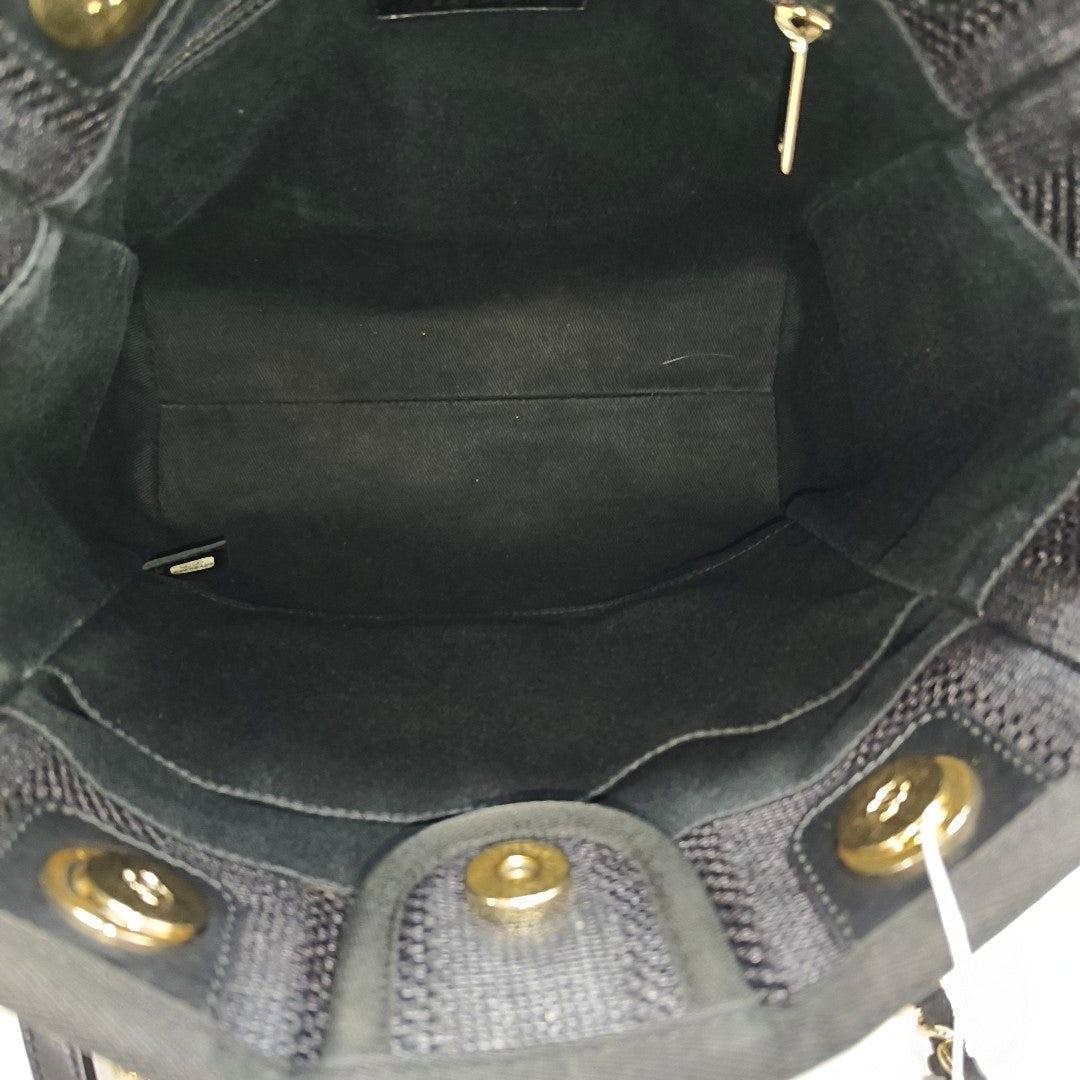 CHANEL DEAUVILLE Black Canvas Single Shoulder Bag Gold Hardware 29 Clasp-(SKU)-970344417
