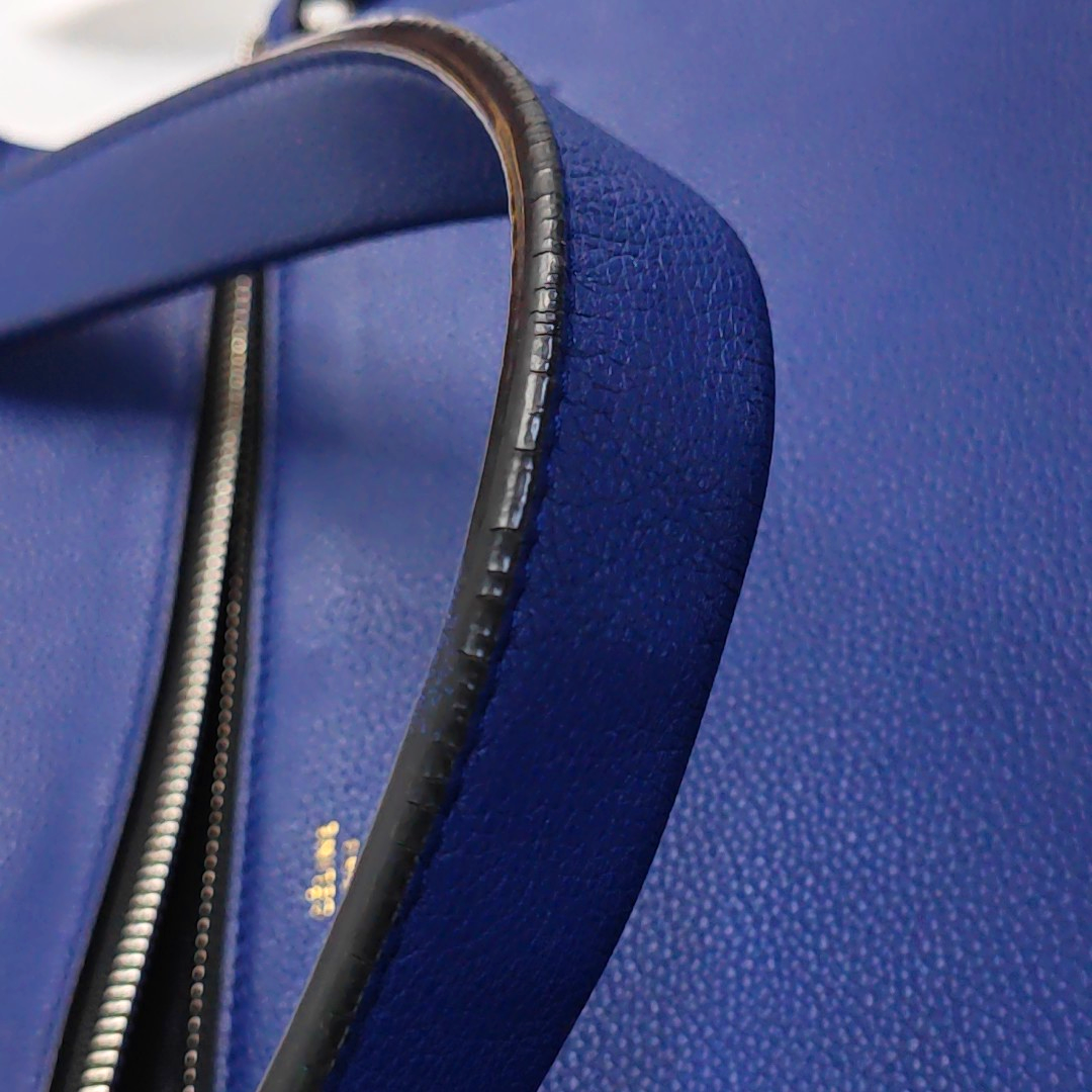 CELINE EDGE Blue Calf Leather Shoulder Bag Tote Silver Hardware-(SKU)-950037695