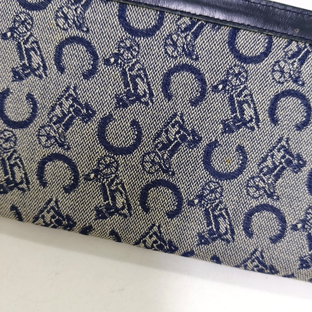 CELINE Dark Blue Canvas Embossed Wallet Golden hardware-(SKU)-960315940